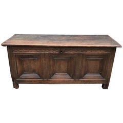 Super Early Large British Oak Coffer Trunk Dated 1591