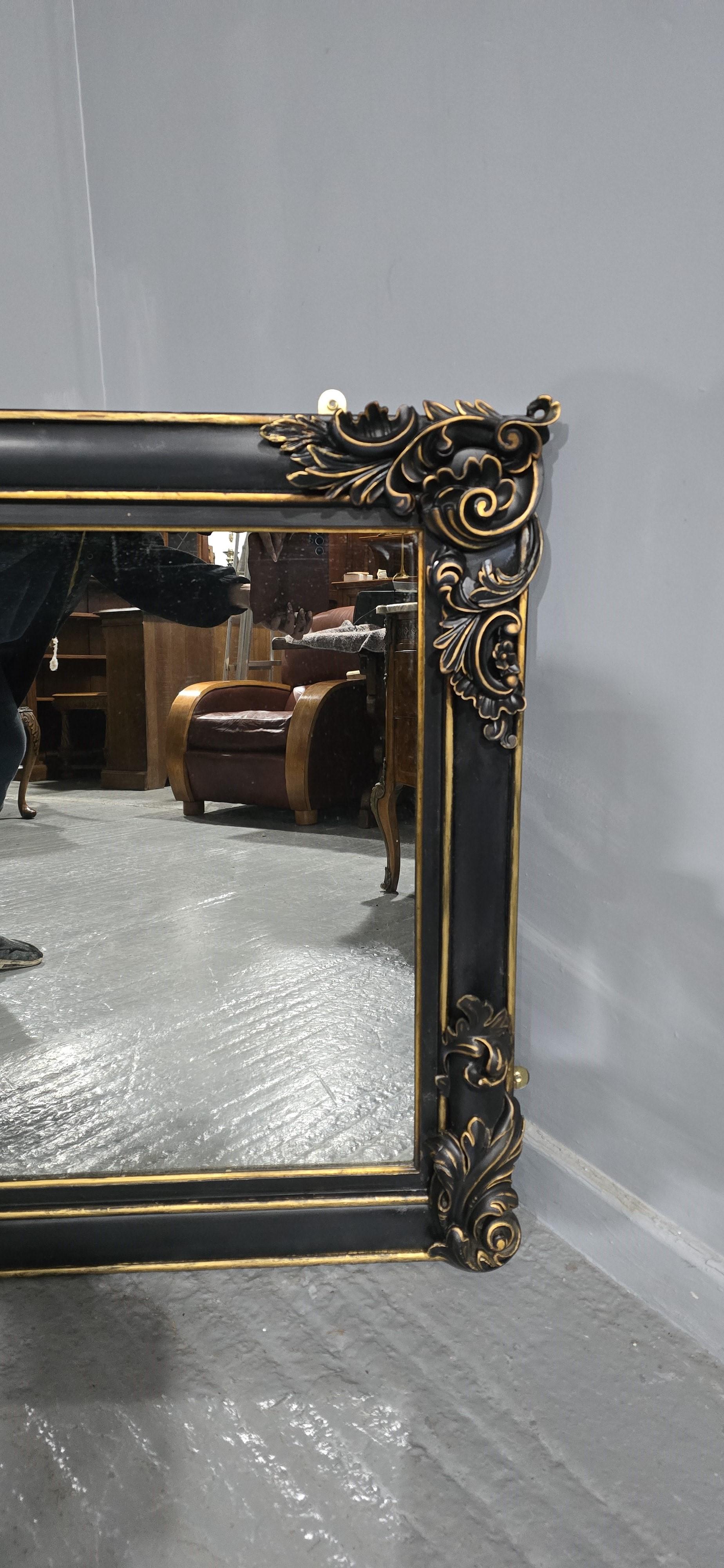 English Super Ebonised and Gilt Overmantle Mirror For Sale