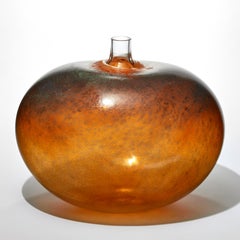 Super Egg Golden Brown, brown & burnt orange glass sculpture by Bertil Vallien