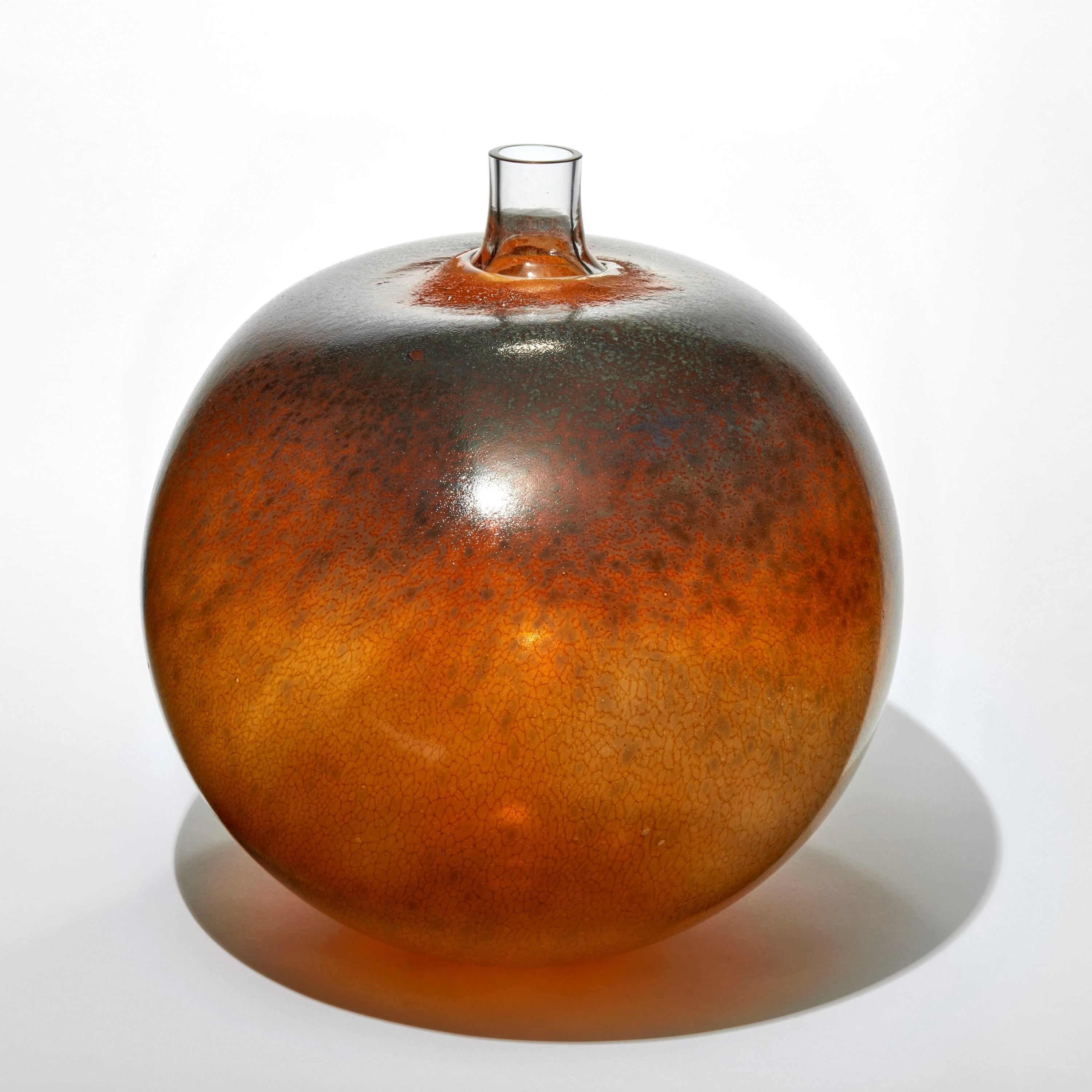 Organic Modern Super Egg Golden Brown, brown & burnt orange glass sculpture by Bertil Vallien For Sale