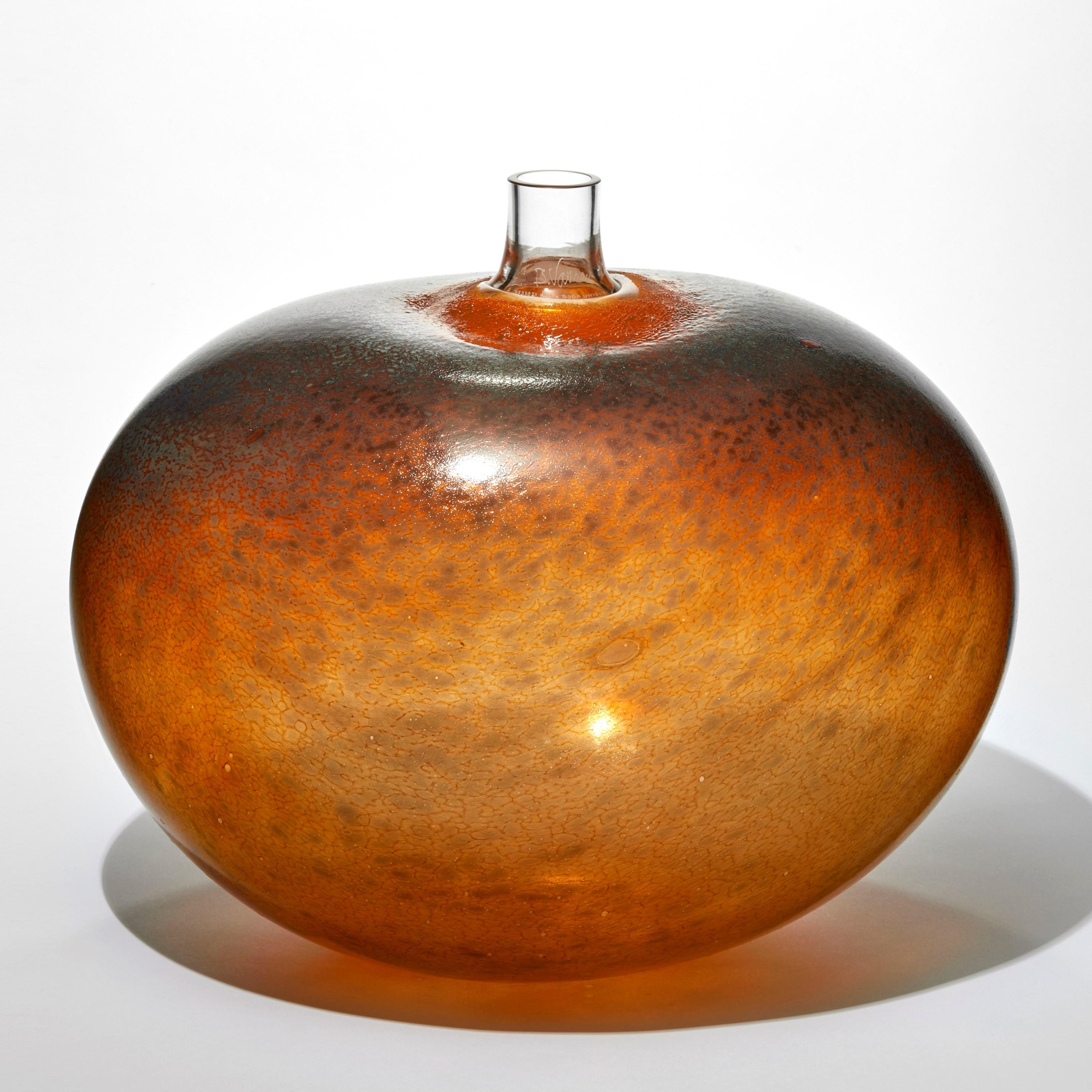 Swedish Super Egg Golden Brown, brown & burnt orange glass sculpture by Bertil Vallien For Sale