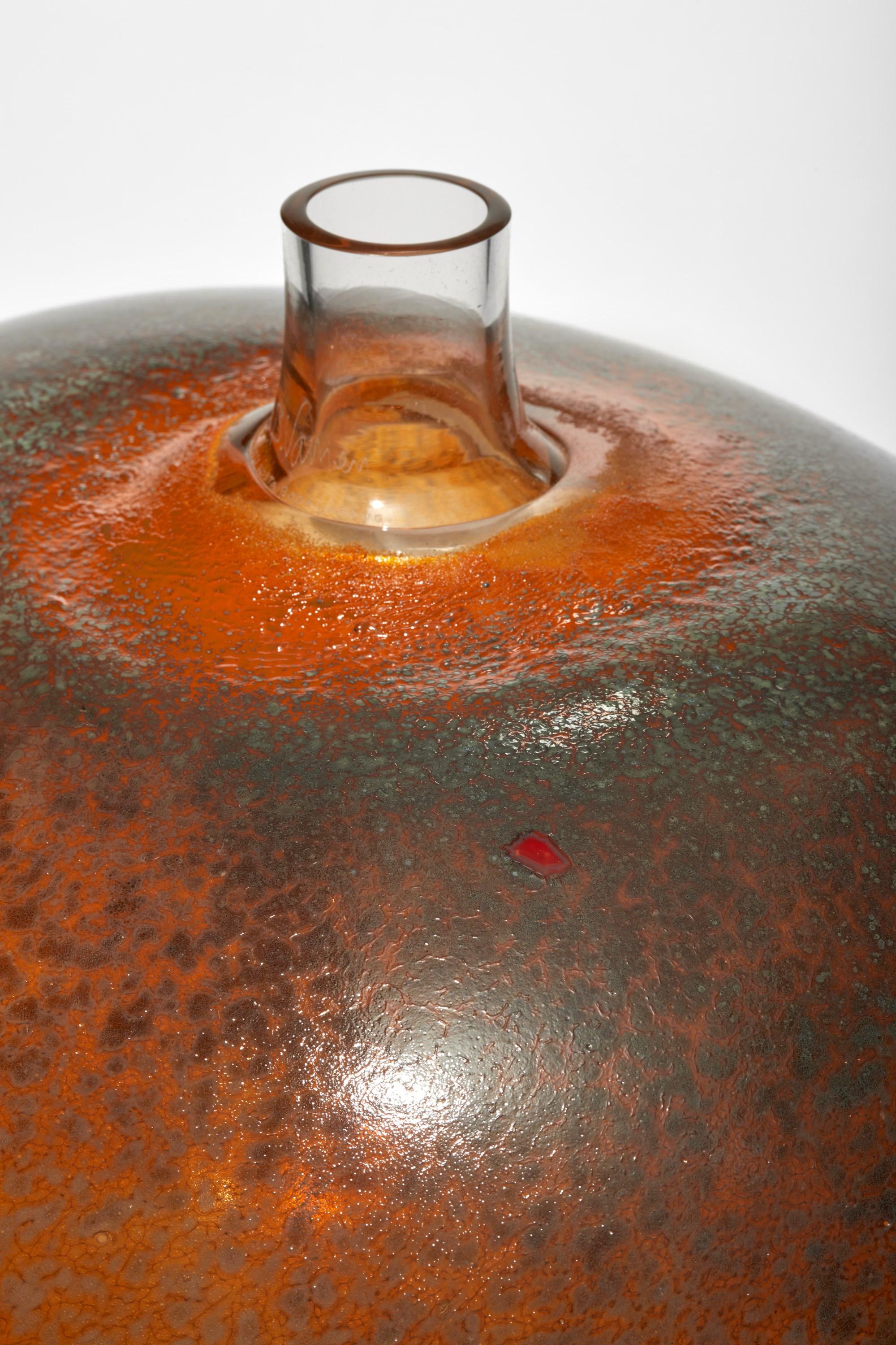 Hand-Crafted Super Egg Golden Brown, brown & burnt orange glass sculpture by Bertil Vallien For Sale