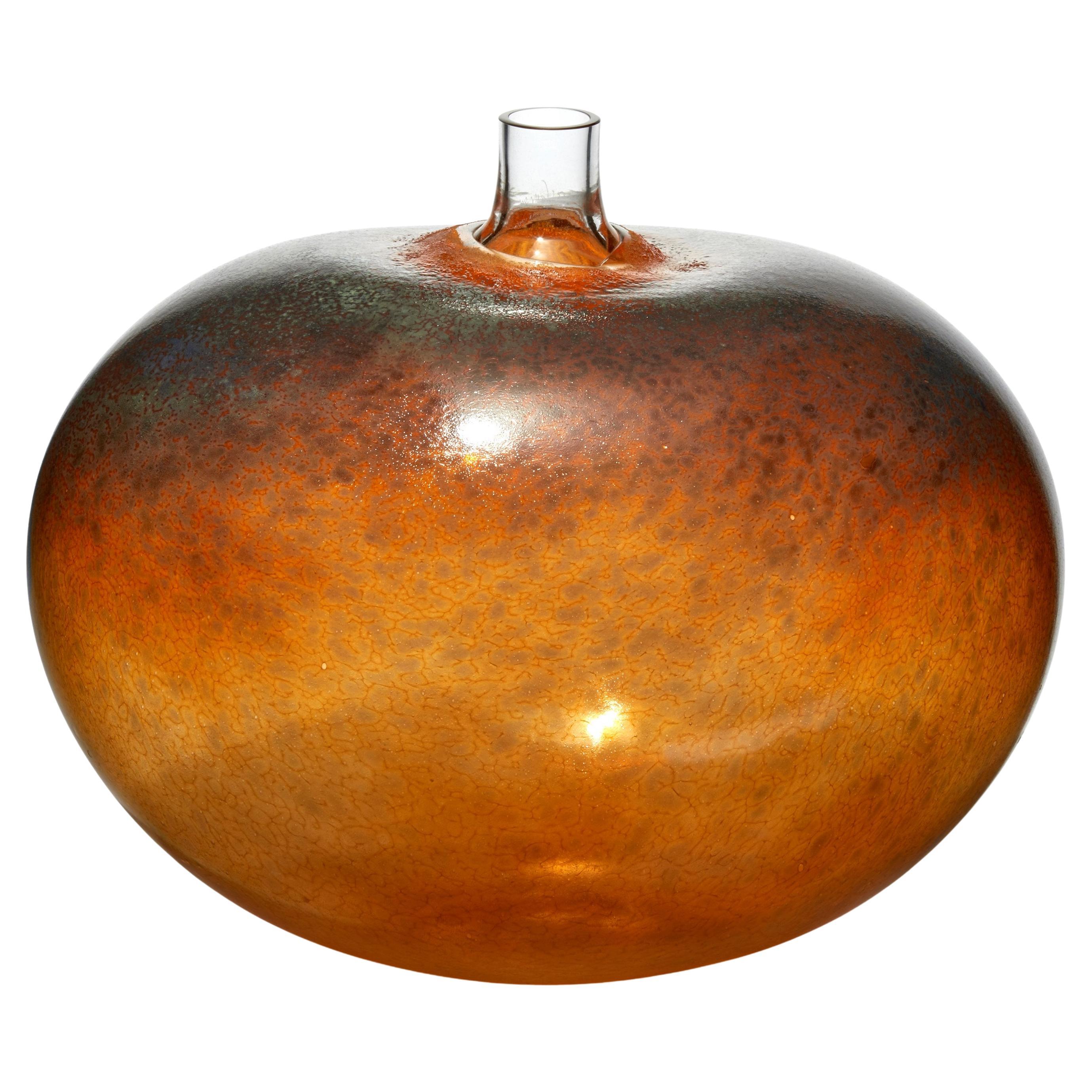 Super Egg Golden Brown, brown & burnt orange glass sculpture by Bertil Vallien For Sale