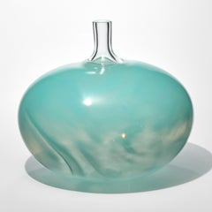 Super Egg Ocean, opaque swirling turquoise glass sculpture by Bertil Vallien