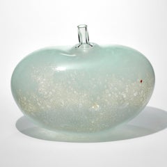 Super Egg Pale Jade, celadon mottled/spotted glass sculpture by Bertil Vallien