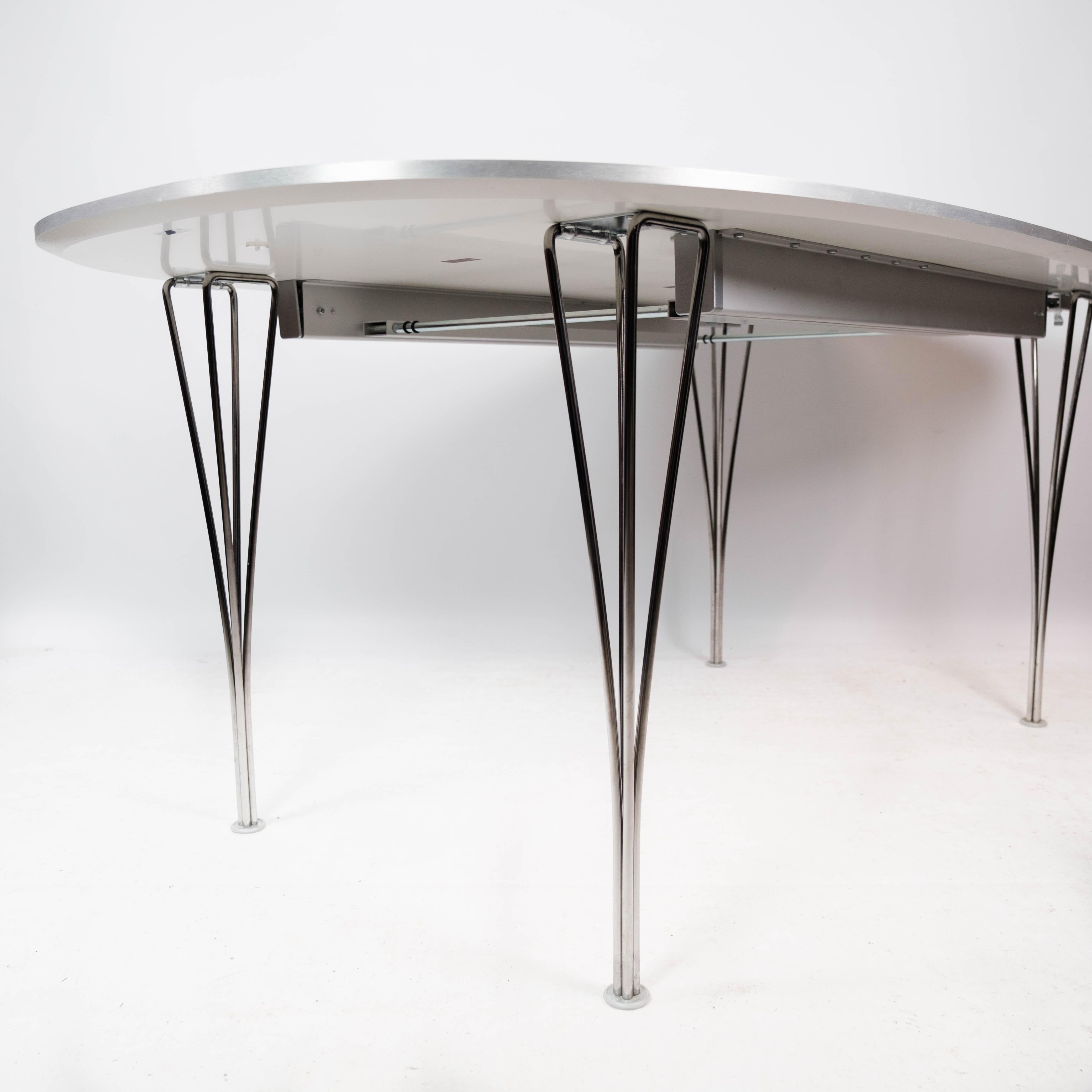 Danish Super Ellipse Dining Table With White Laminate Designed By Piet Hein From 2011 For Sale