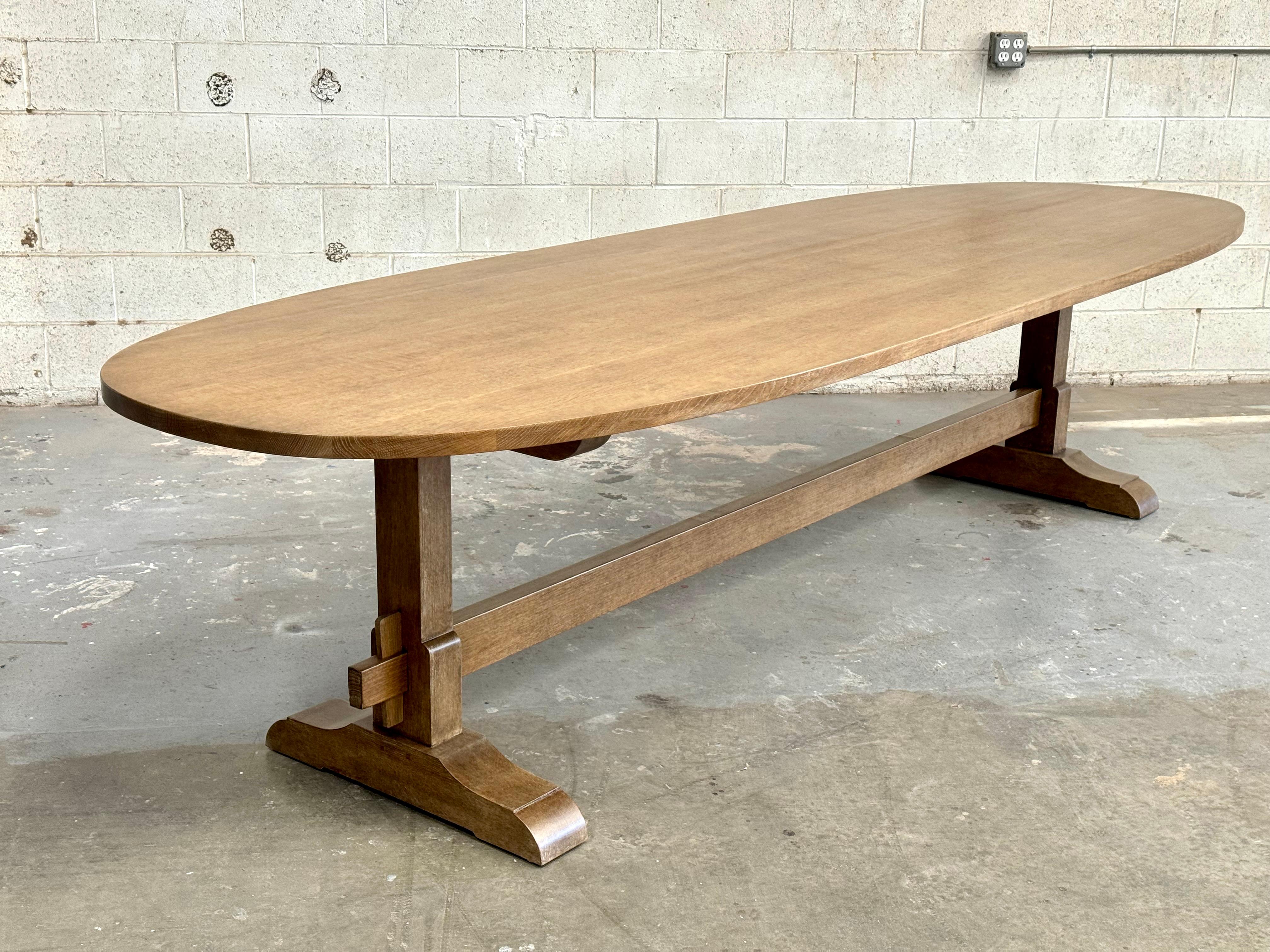 This rift sawn oak farm table is 128.5