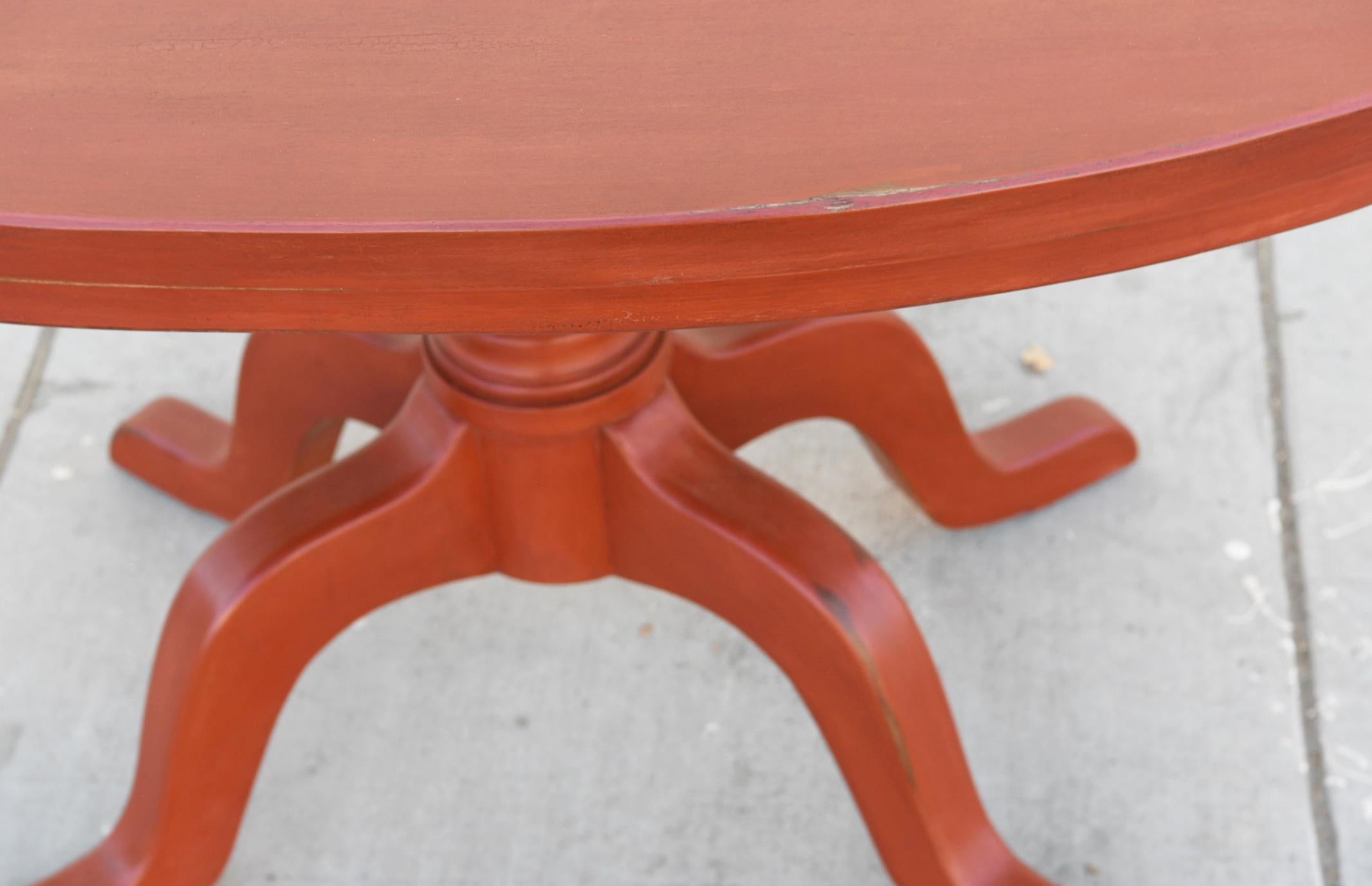 North American Custom Orange Painted Pedestal Table, Made to Order by Petersen Antiques For Sale