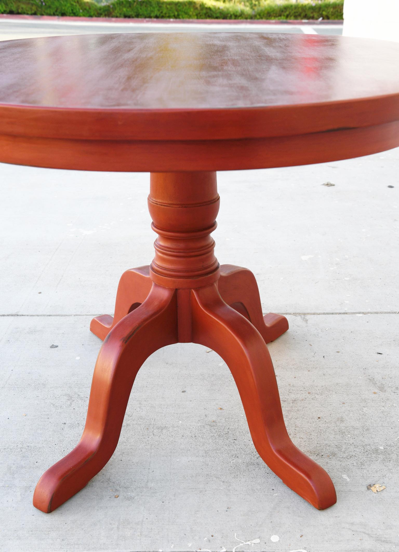 Custom Orange Painted Pedestal Table, Made to Order by Petersen Antiques In New Condition For Sale In Los Angeles, CA
