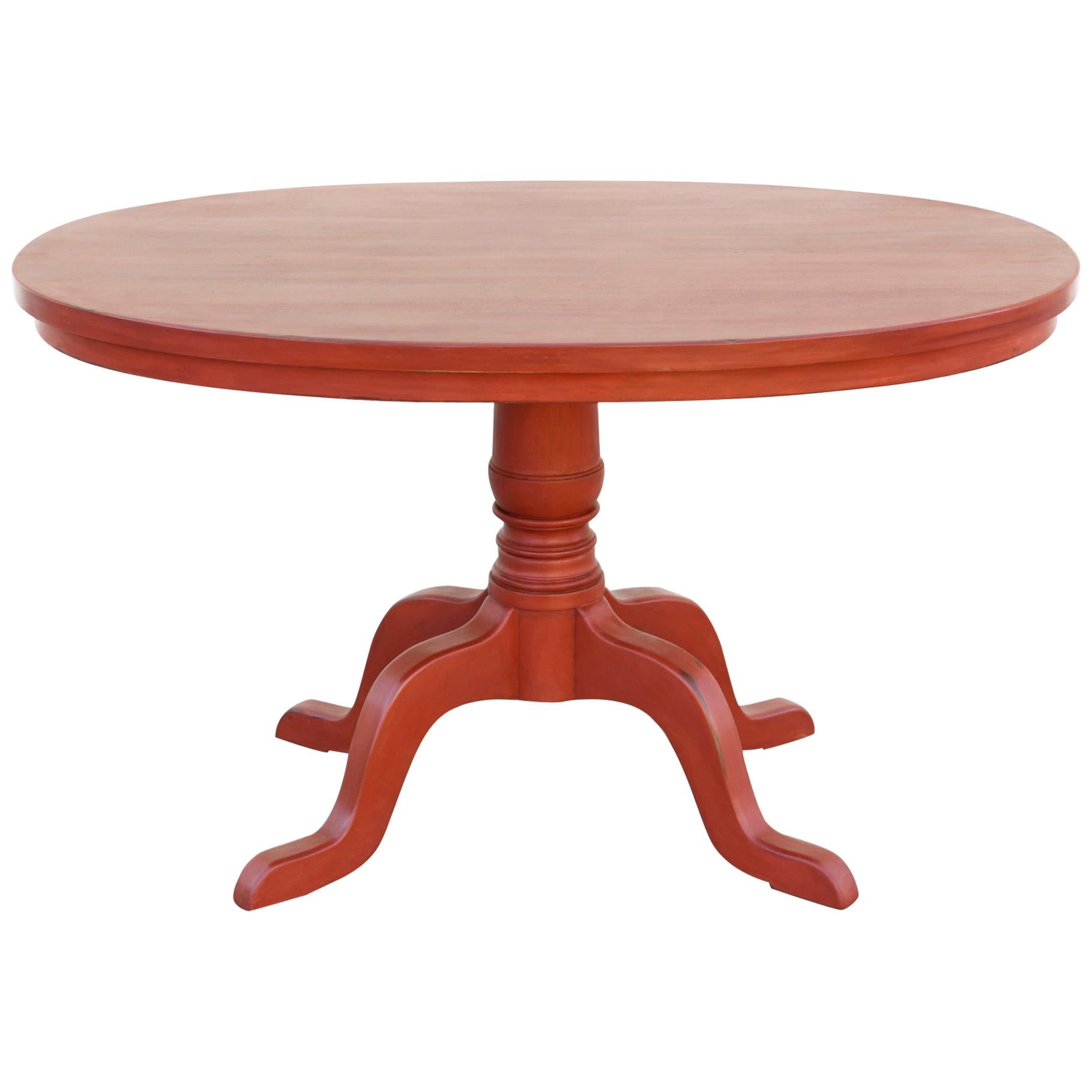 Custom Orange Painted Pedestal Table, Made to Order by Petersen Antiques For Sale