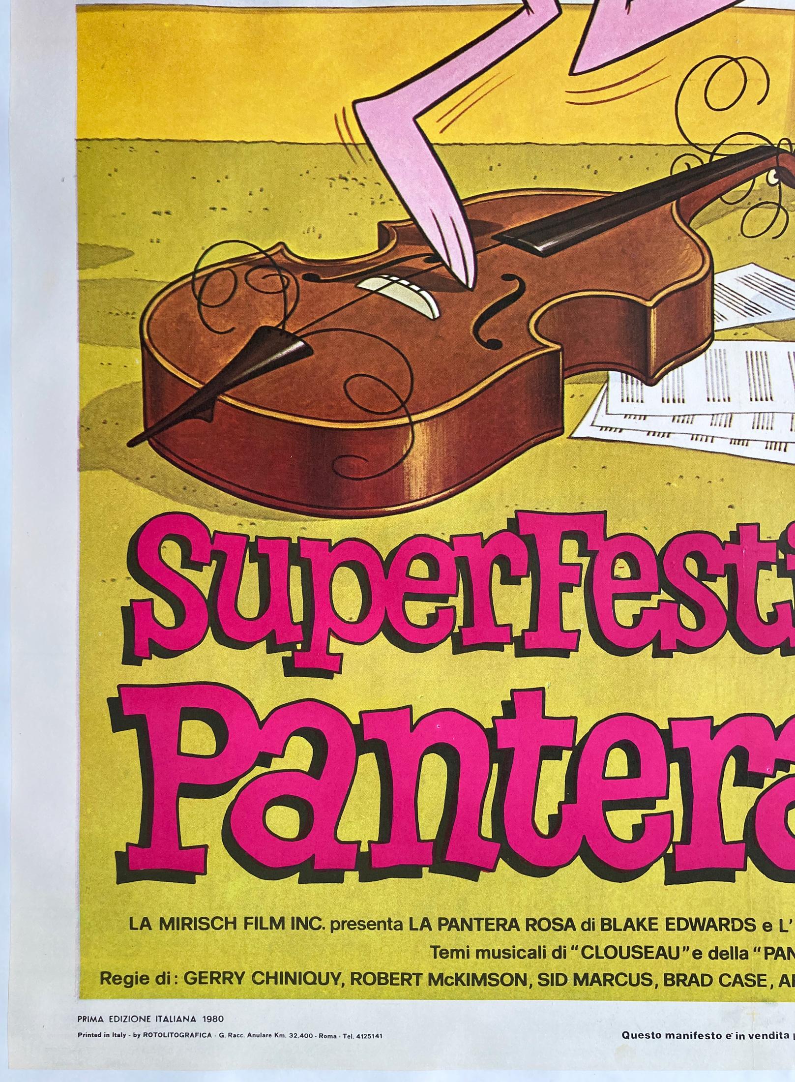 Linen Super Festive of the Pink Panther 1970s Italian 2 Foglio Film Movie Poster For Sale