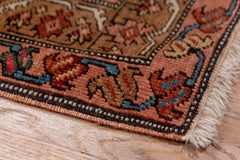 Super Fine Antique Serapi Long Runner, Royal Blue Field, Pink and Gold Border