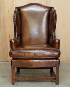 SUPER FINE RESTORED GEORGE III PERIOD CIRCA 1820 WiNGBACK BROWN LEATHER ARMCHAIR