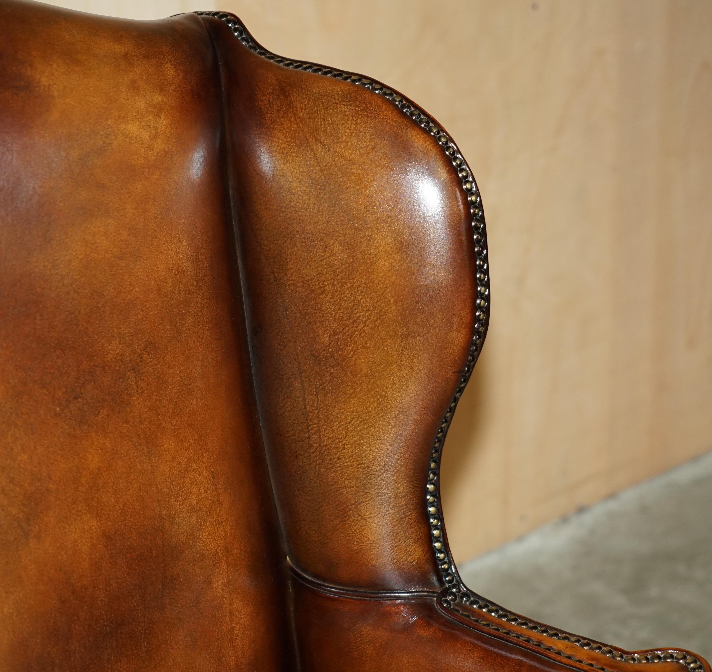 English SUPER FINE RESTORED GEORGE III PERIOD CIRCA 1820 WiNGBACK BROWN LEATHER ARMCHAIR For Sale
