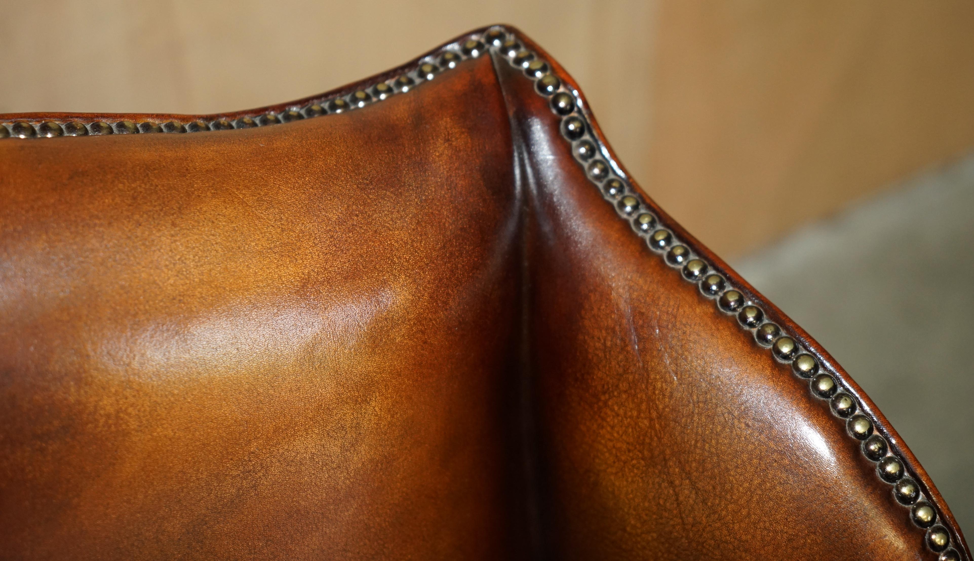 Hand-Crafted SUPER FINE RESTORED GEORGE III PERIOD CIRCA 1820 WiNGBACK BROWN LEATHER ARMCHAIR For Sale