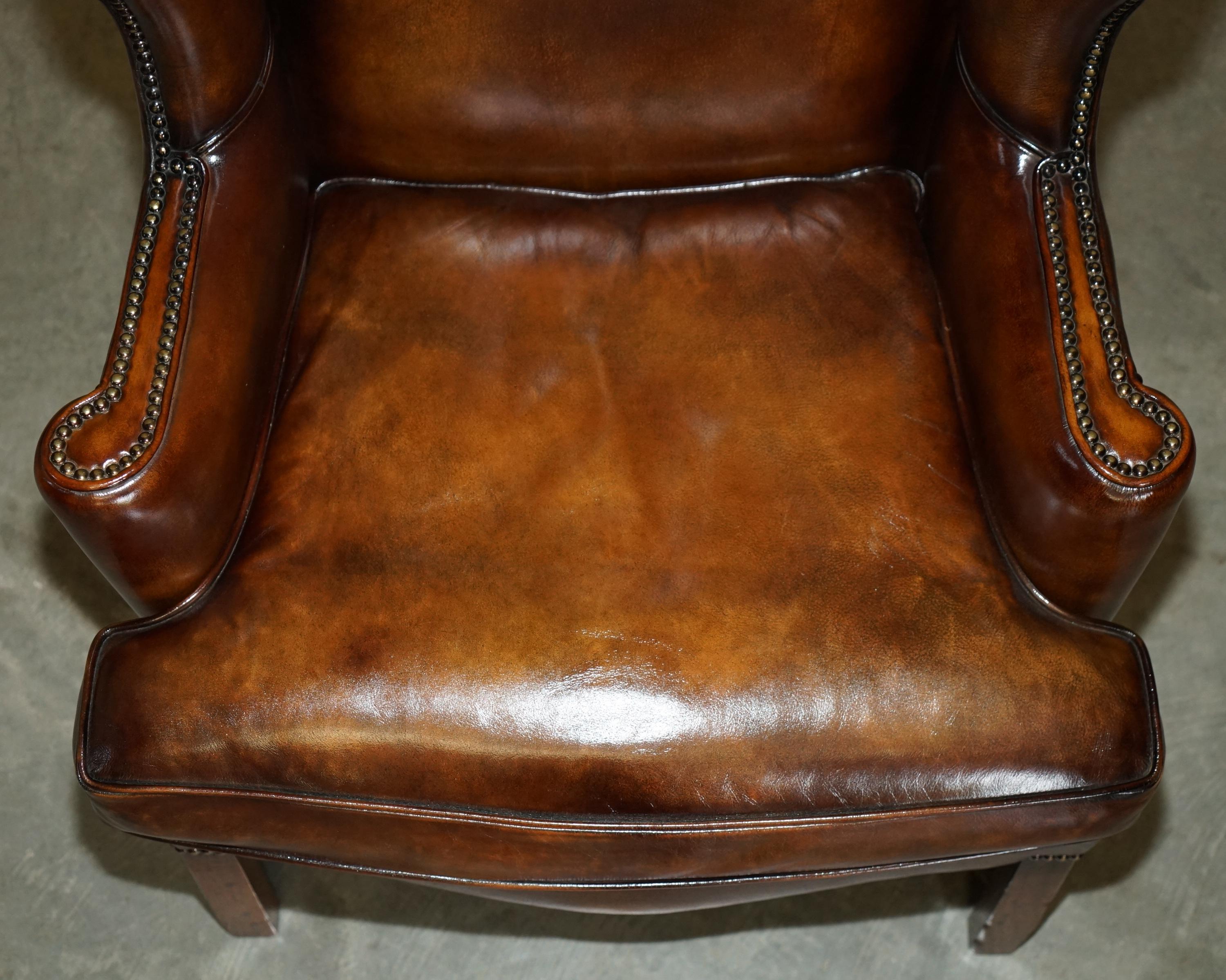 Early 19th Century SUPER FINE RESTORED GEORGE III PERIOD CIRCA 1820 WiNGBACK BROWN LEATHER ARMCHAIR For Sale