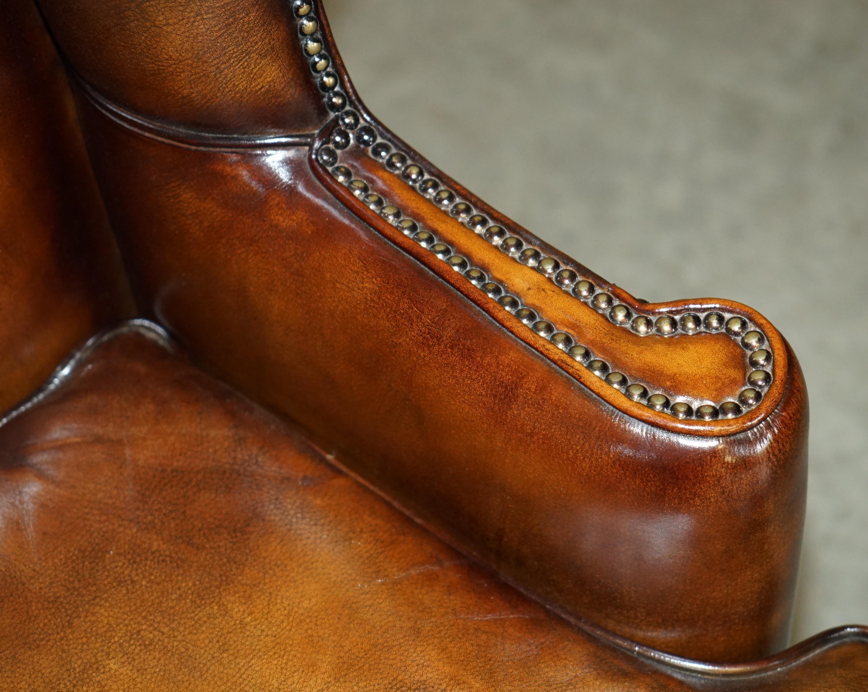 Leather SUPER FINE RESTORED GEORGE III PERIOD CIRCA 1820 WiNGBACK BROWN LEATHER ARMCHAIR For Sale