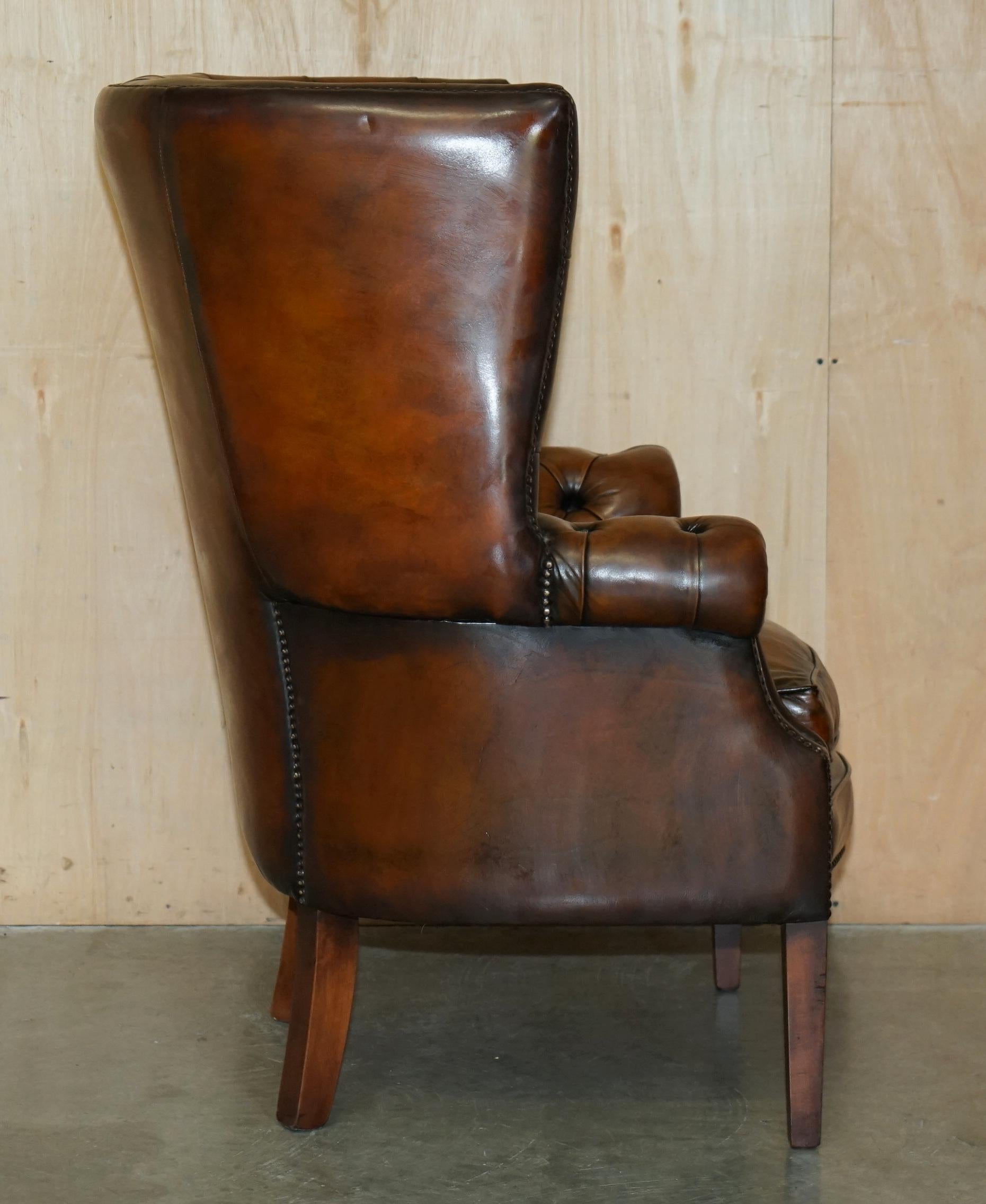 SUPER FiNE RESTORED VINTAGE CHESTERFIELD PORTERS WINGBACK ARMCHAIR BROWN LEATHER 4