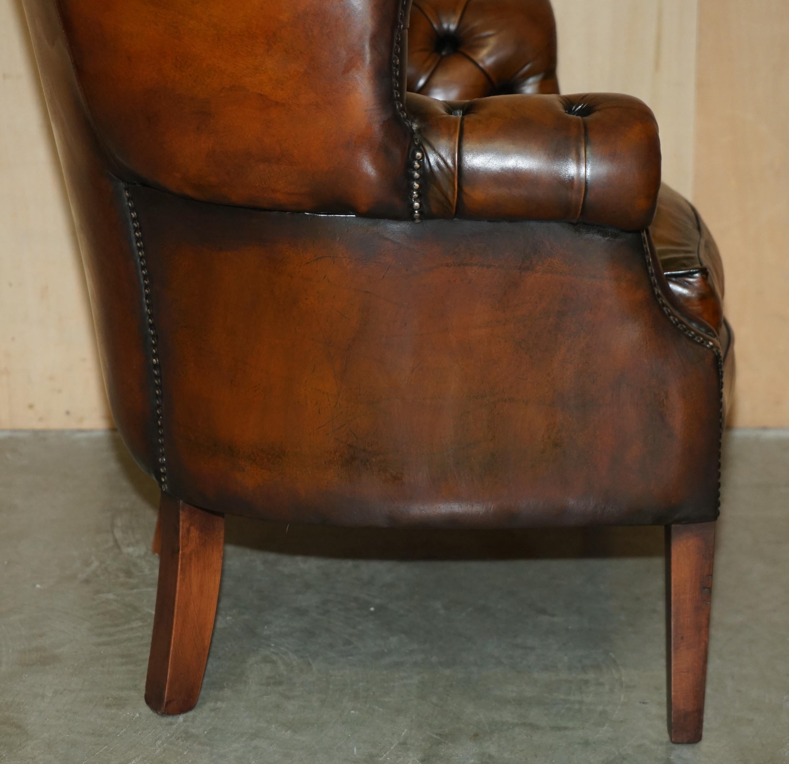 SUPER FiNE RESTORED VINTAGE CHESTERFIELD PORTERS WINGBACK ARMCHAIR BROWN LEATHER 5