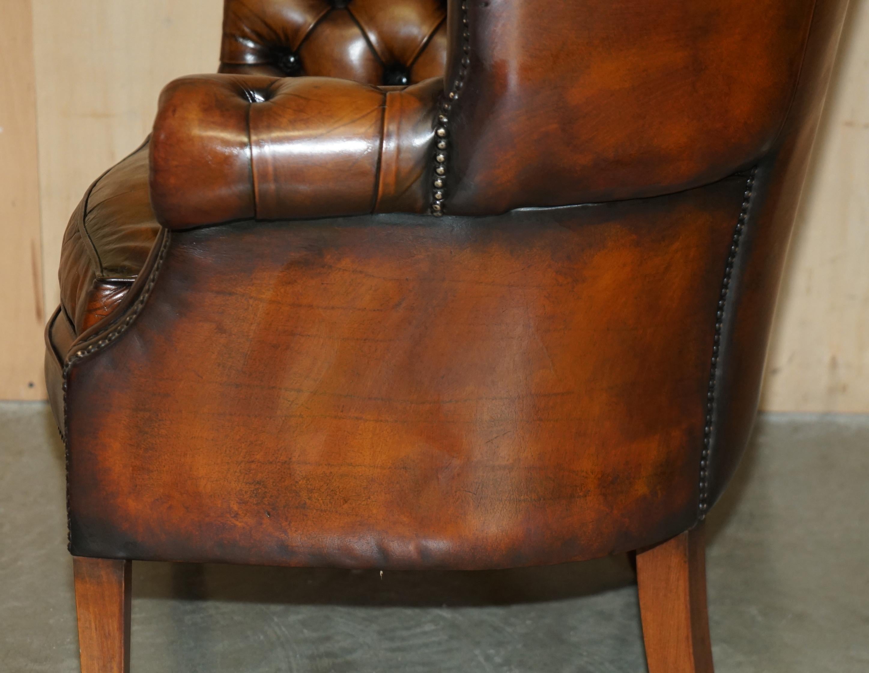 SUPER FiNE RESTORED VINTAGE CHESTERFIELD PORTERS WINGBACK ARMCHAIR BROWN LEATHER 9