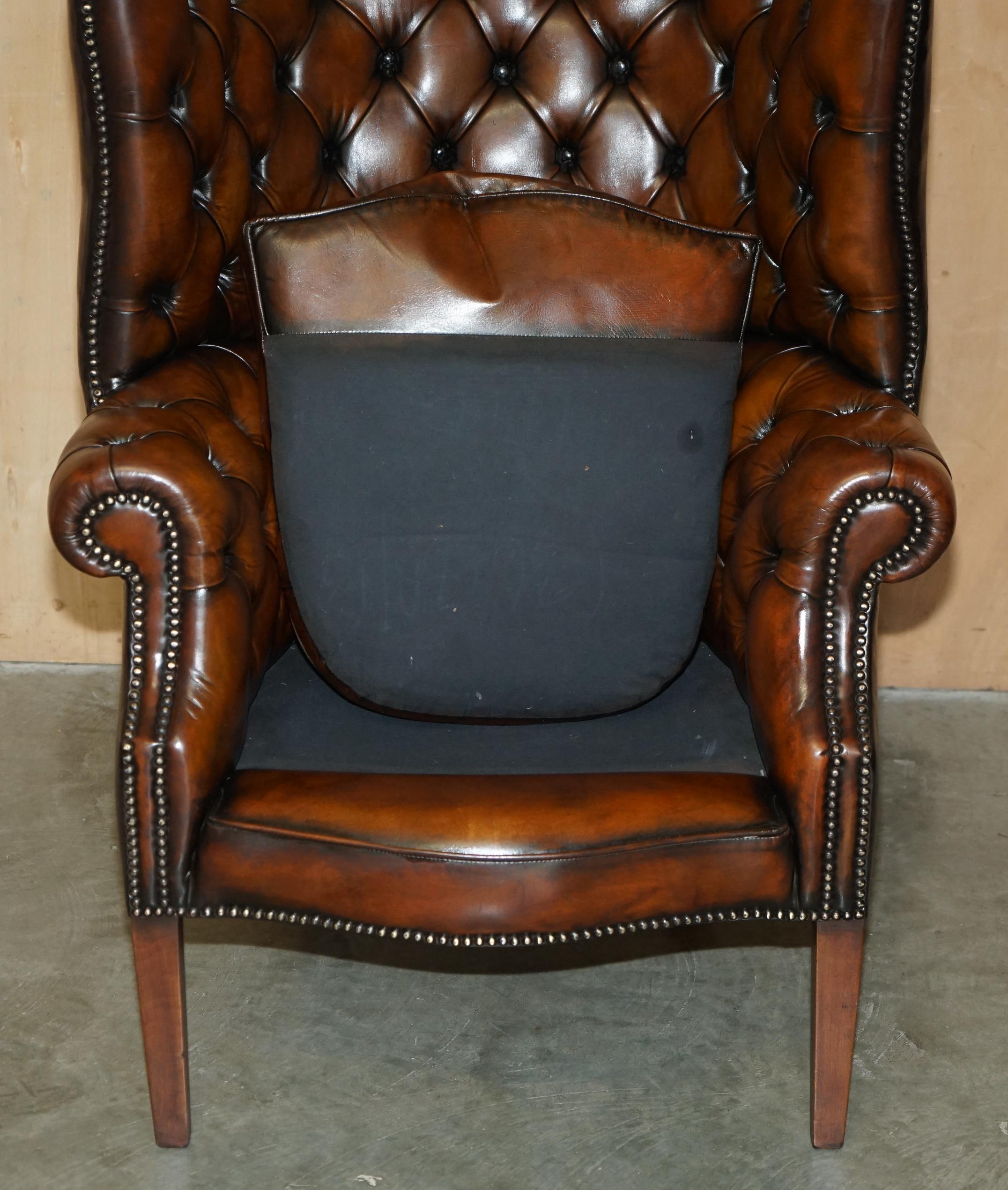 SUPER FiNE RESTORED VINTAGE CHESTERFIELD PORTERS WINGBACK ARMCHAIR BROWN LEATHER 10