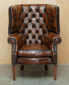 SUPER FiNE RESTORED VINTAGE CHESTERFIELD PORTERS WINGBACK ARMCHAIR BROWN LEATHER