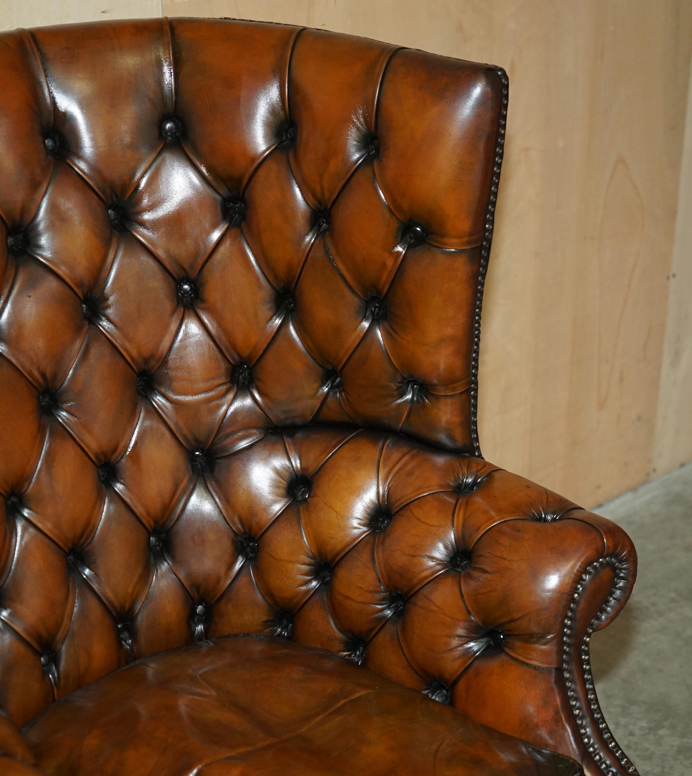 Hand-Crafted SUPER FiNE RESTORED VINTAGE CHESTERFIELD PORTERS WINGBACK ARMCHAIR BROWN LEATHER