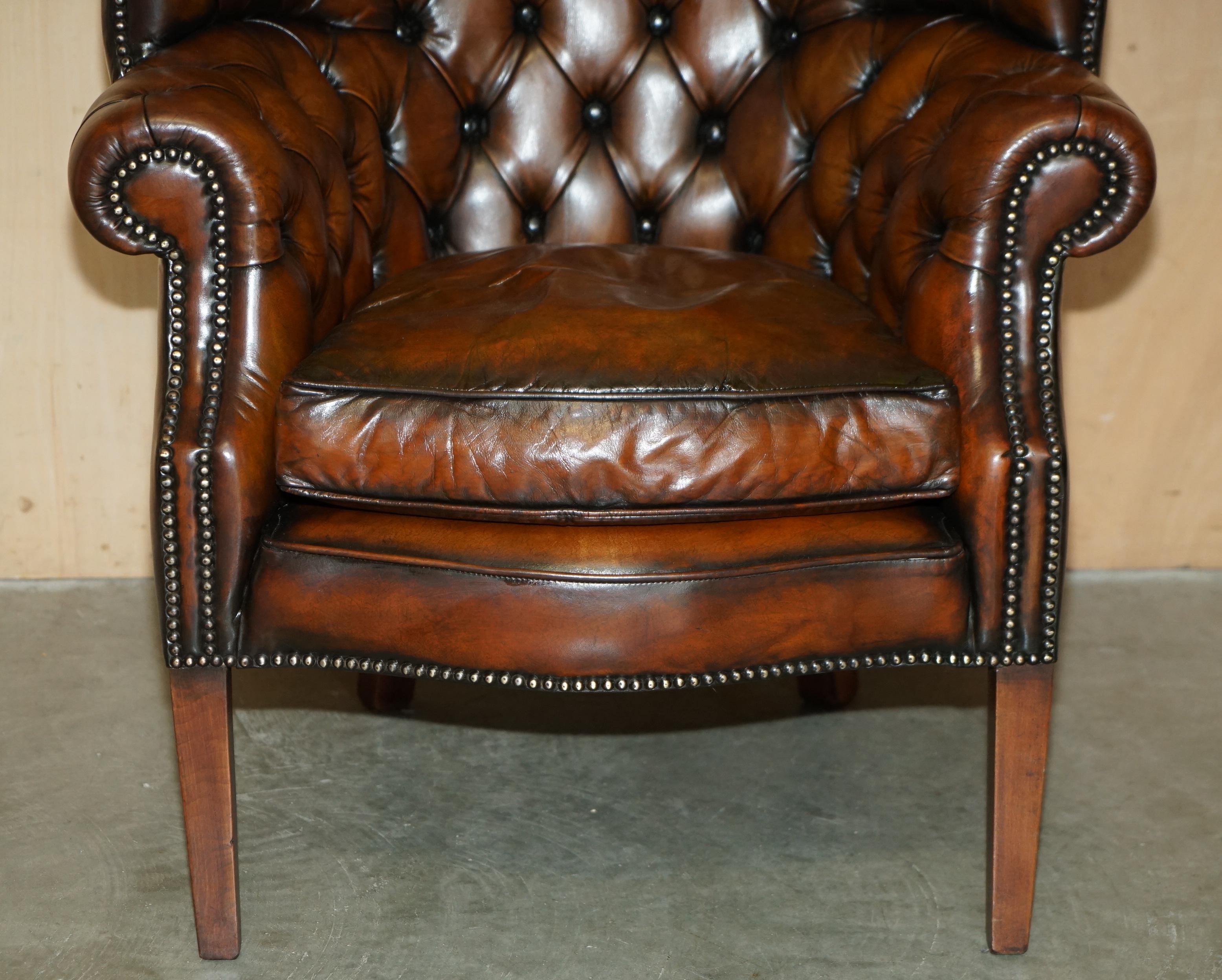 SUPER FiNE RESTORED VINTAGE CHESTERFIELD PORTERS WINGBACK ARMCHAIR BROWN LEATHER 1
