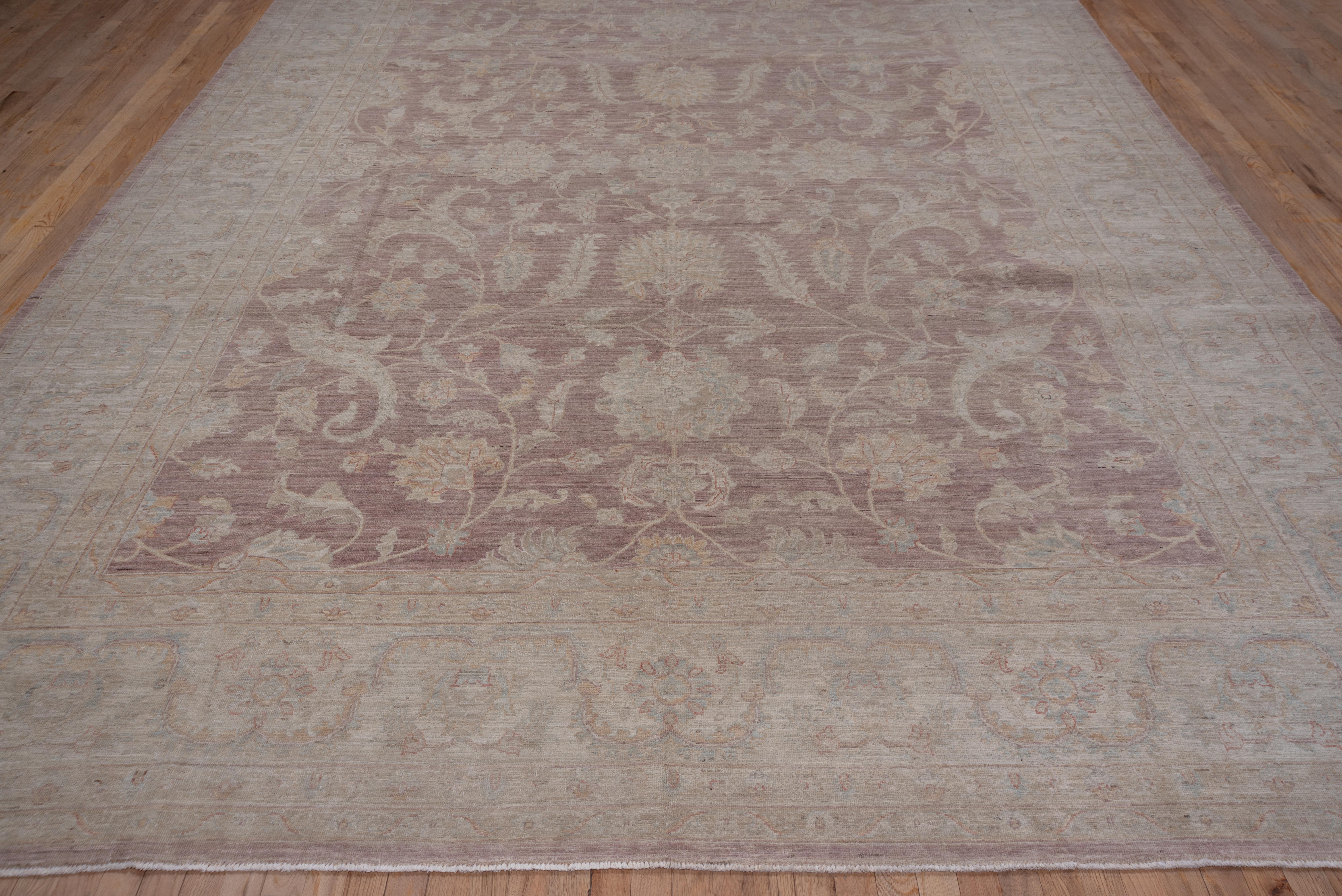 Super Fine Weave Afghan Carpet, Light Burgundy Field In Excellent Condition In New York, NY