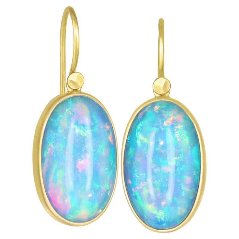 Oceanic Boulder Opal Colombian Emerald 22k Gold Drop Earrings, Lola ...