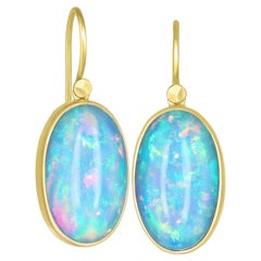 Fine Blue Ethiopian Opal Oval Cabochon Dangle Drop Earrings, Lola Brooks, 2022
