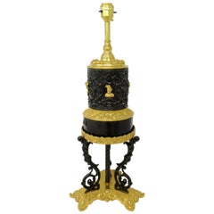 dore electric Super French Bronze Doré Electric Table Lamp Ormolu Portrait Mounts 19th Century