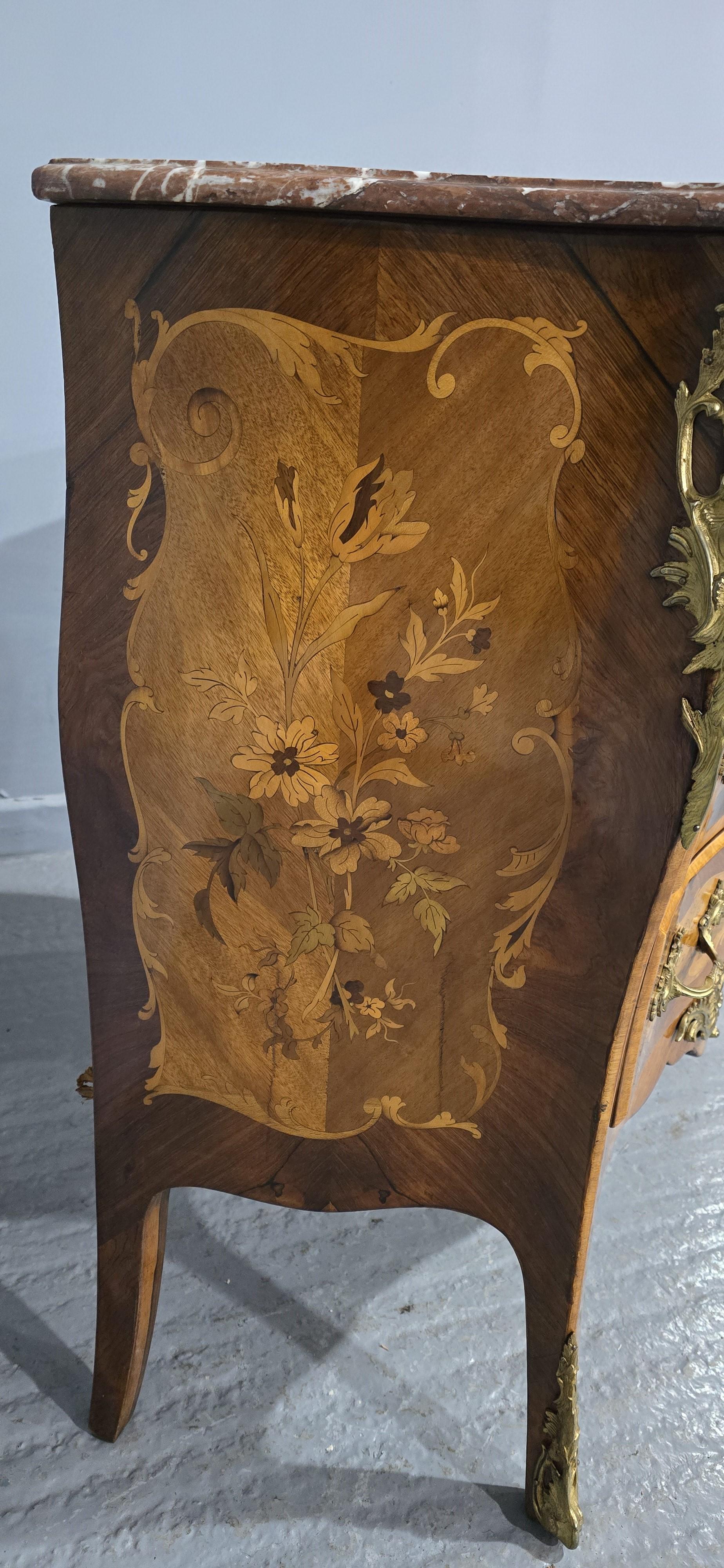 Tulipwood Super French Marquetry Commode Chest Drawers For Sale