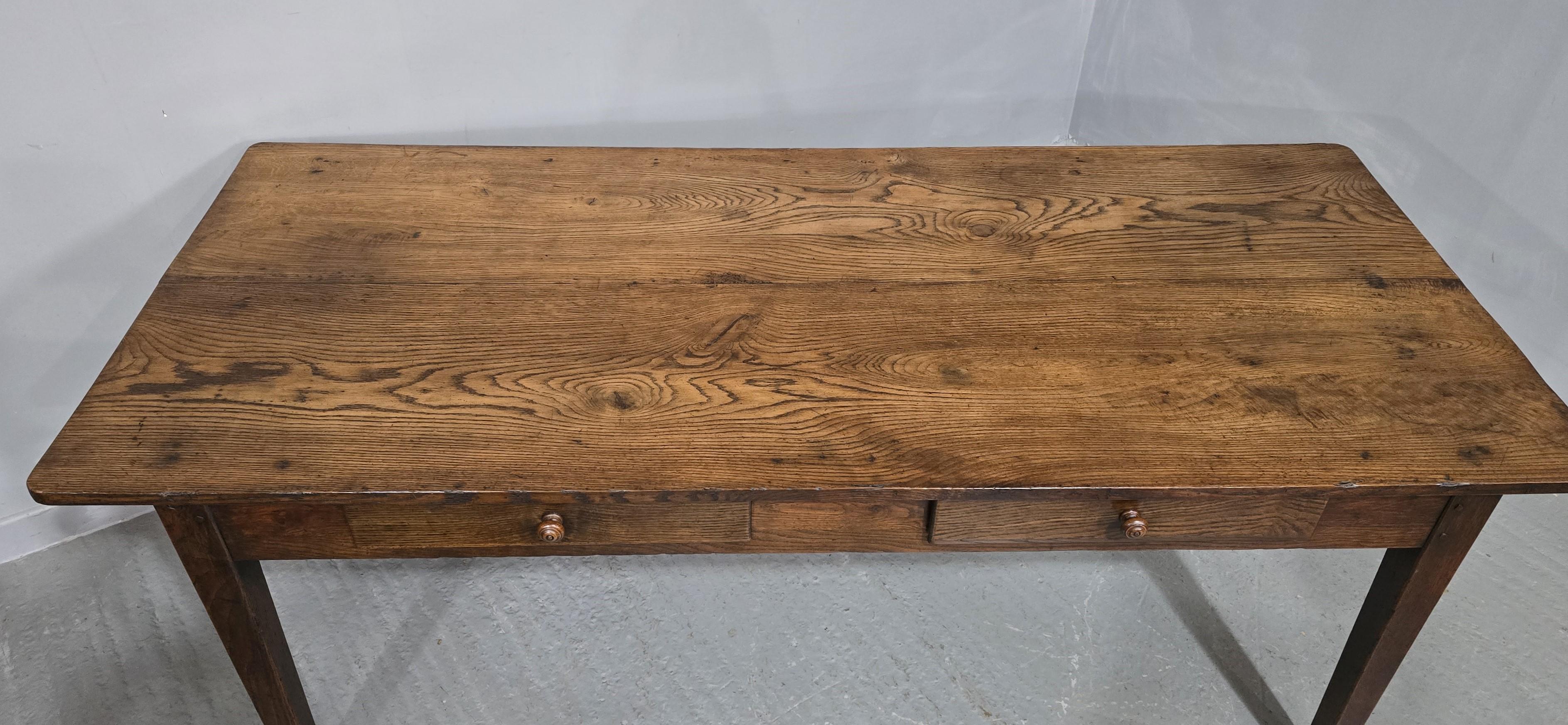 French Provincial Super French Oak Kitchen Refrectory Dining Table For Sale