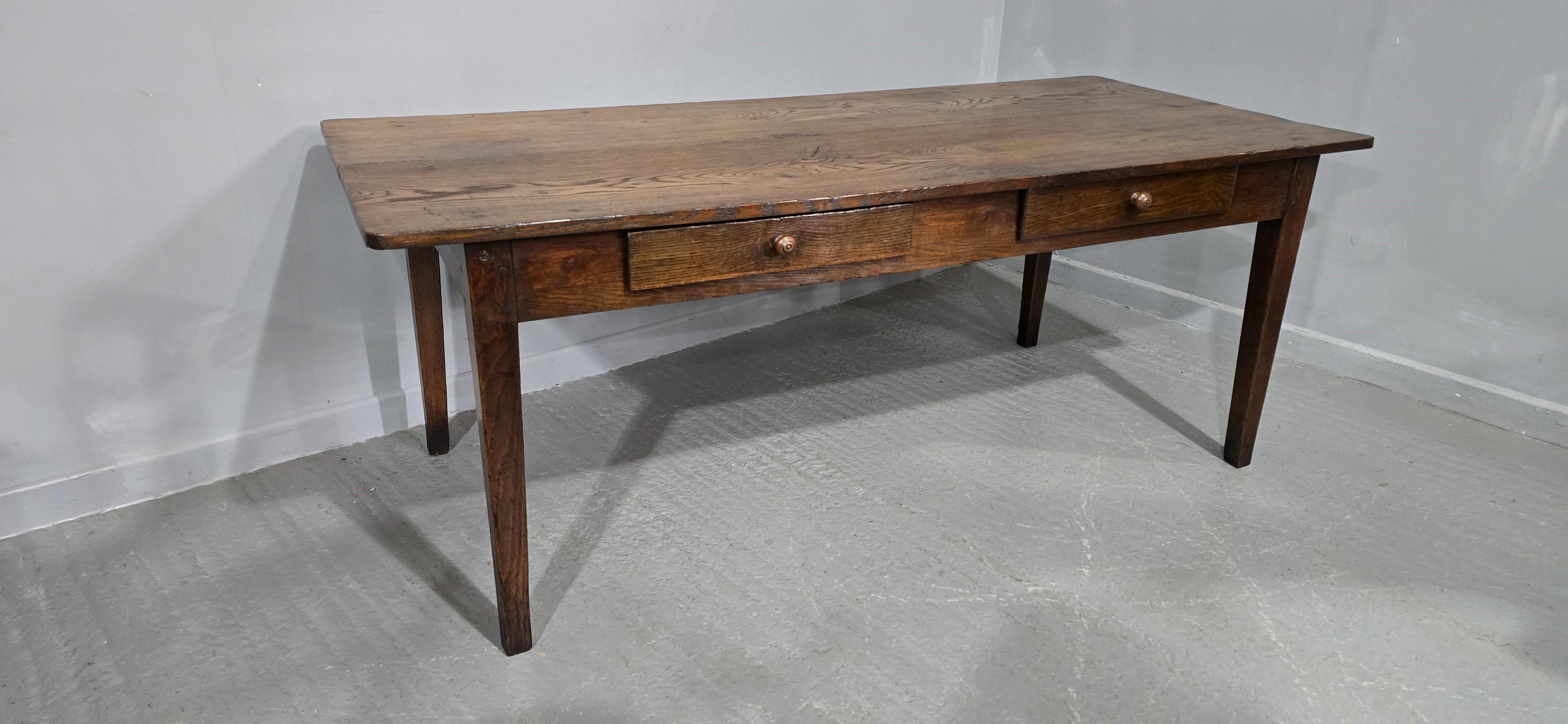 Super French Oak Kitchen Refrectory Dining Table For Sale 2