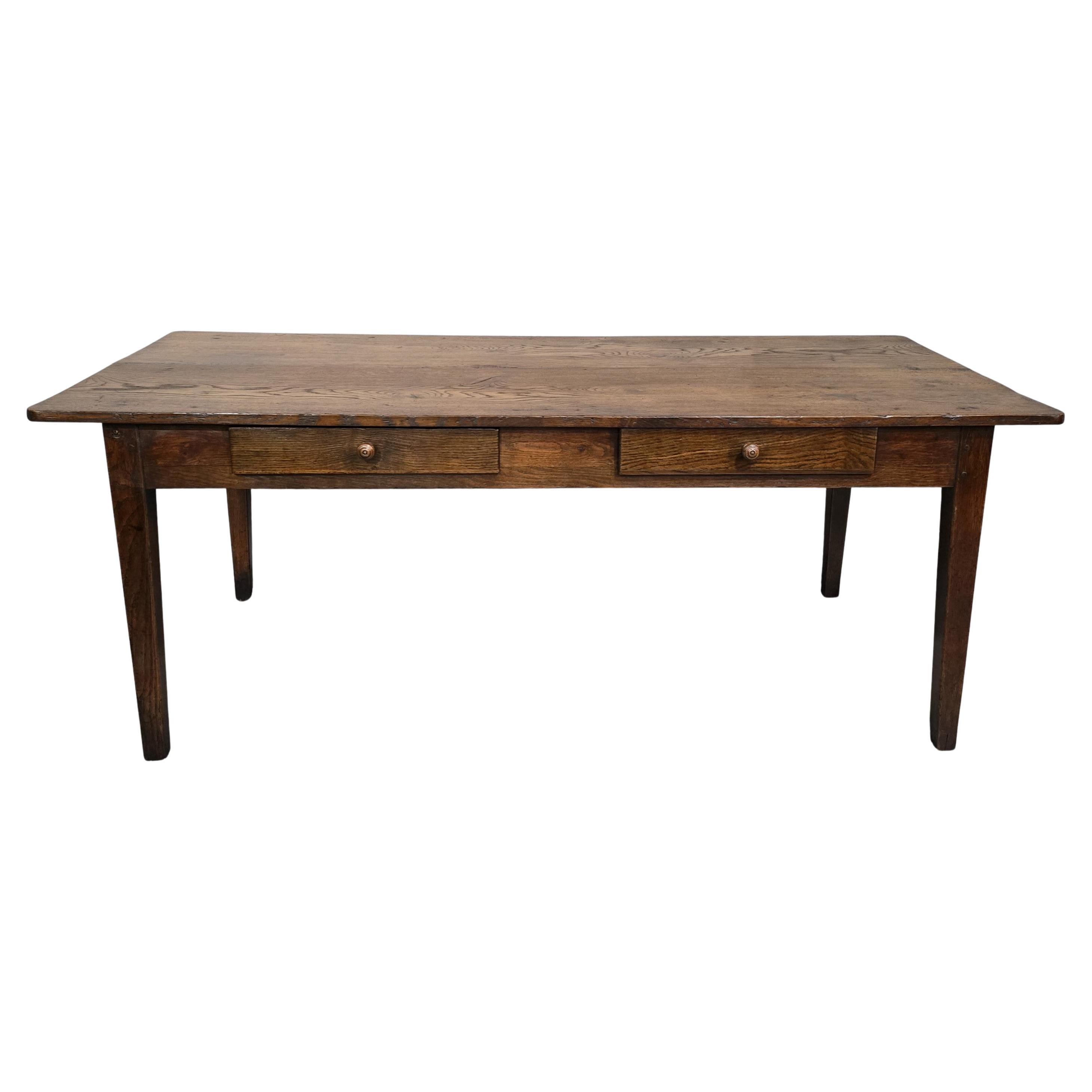 Super French Oak Kitchen Refrectory Dining Table For Sale