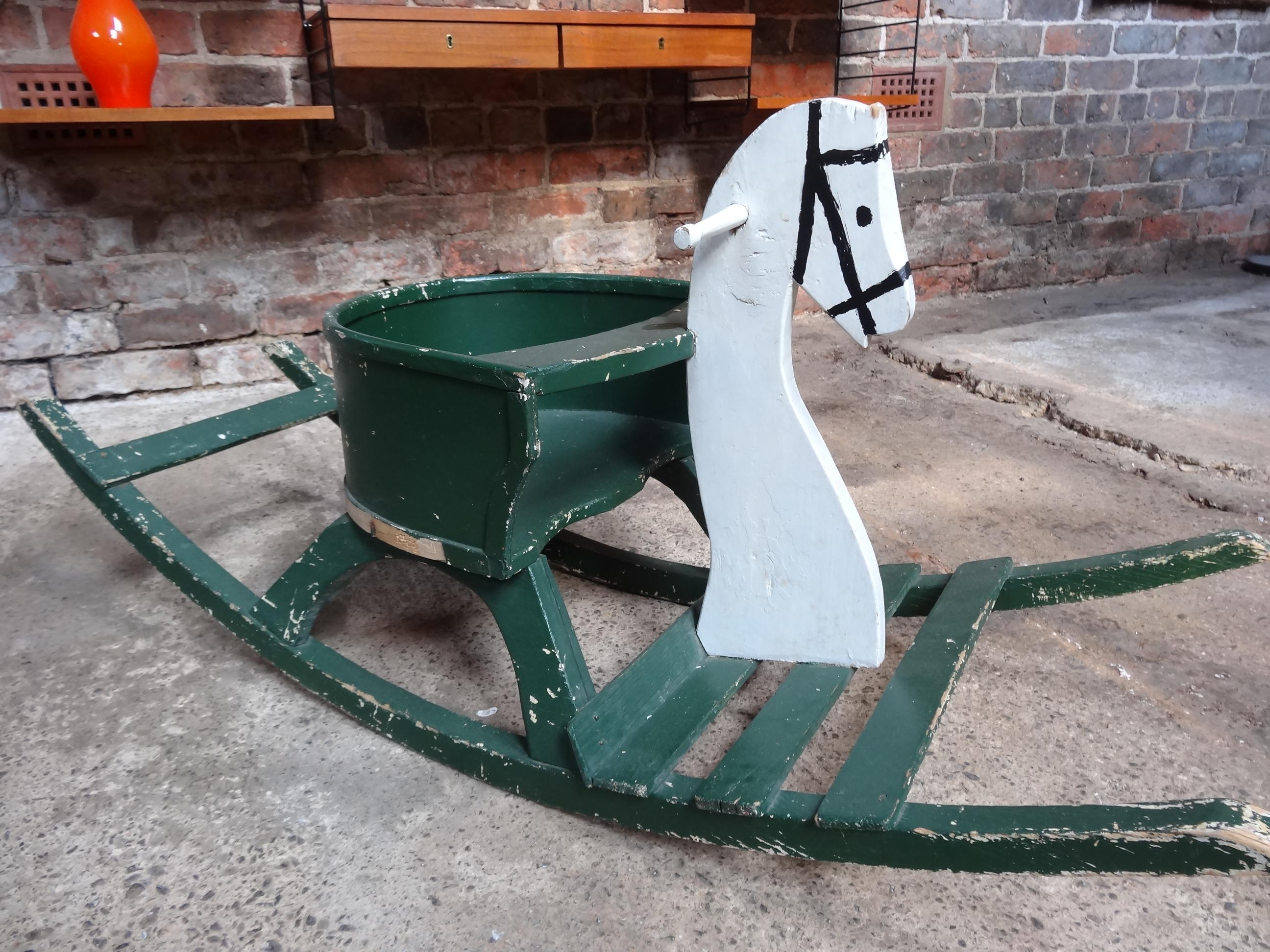 Super French Vintage 1920 Antique Painted Rocking Horse In Good Condition For Sale In Markington, GB