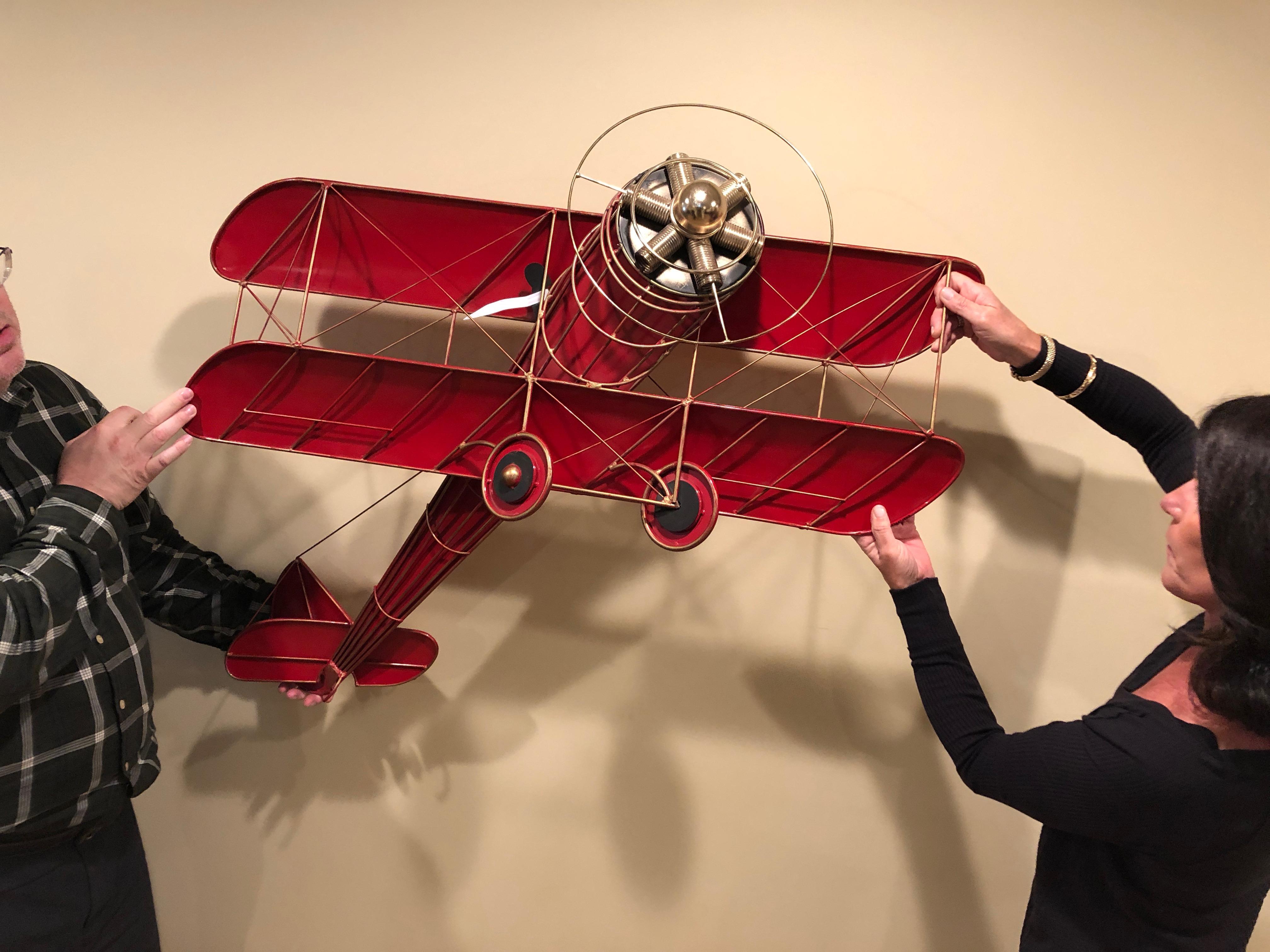 Mid-Century Modern Super Fun Bold Red Airplane Wall Sculpture by Curtis Jere