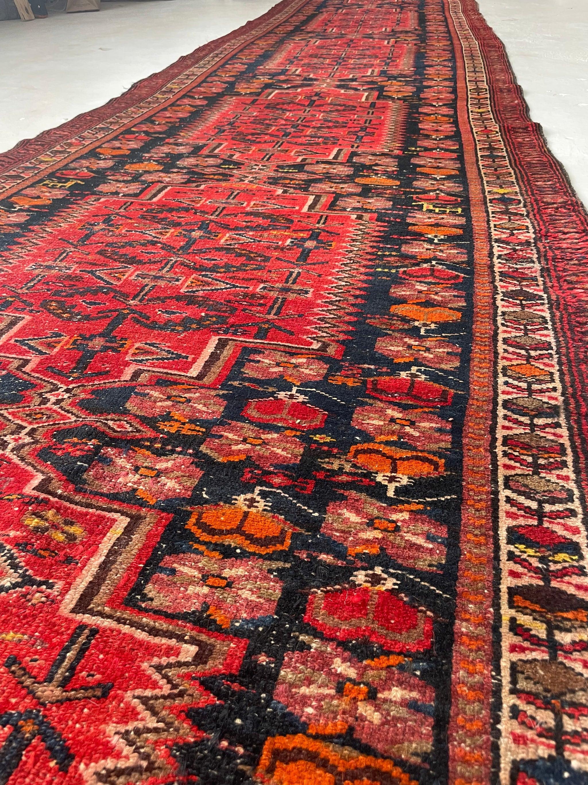 Hand-Knotted Super Funky Yellow Goats & Horses with Wine Rug, circa 1940-50's For Sale
