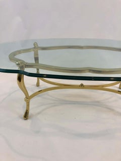 Super Glam LaBarge Brass & Glass Oval Coffee Table
