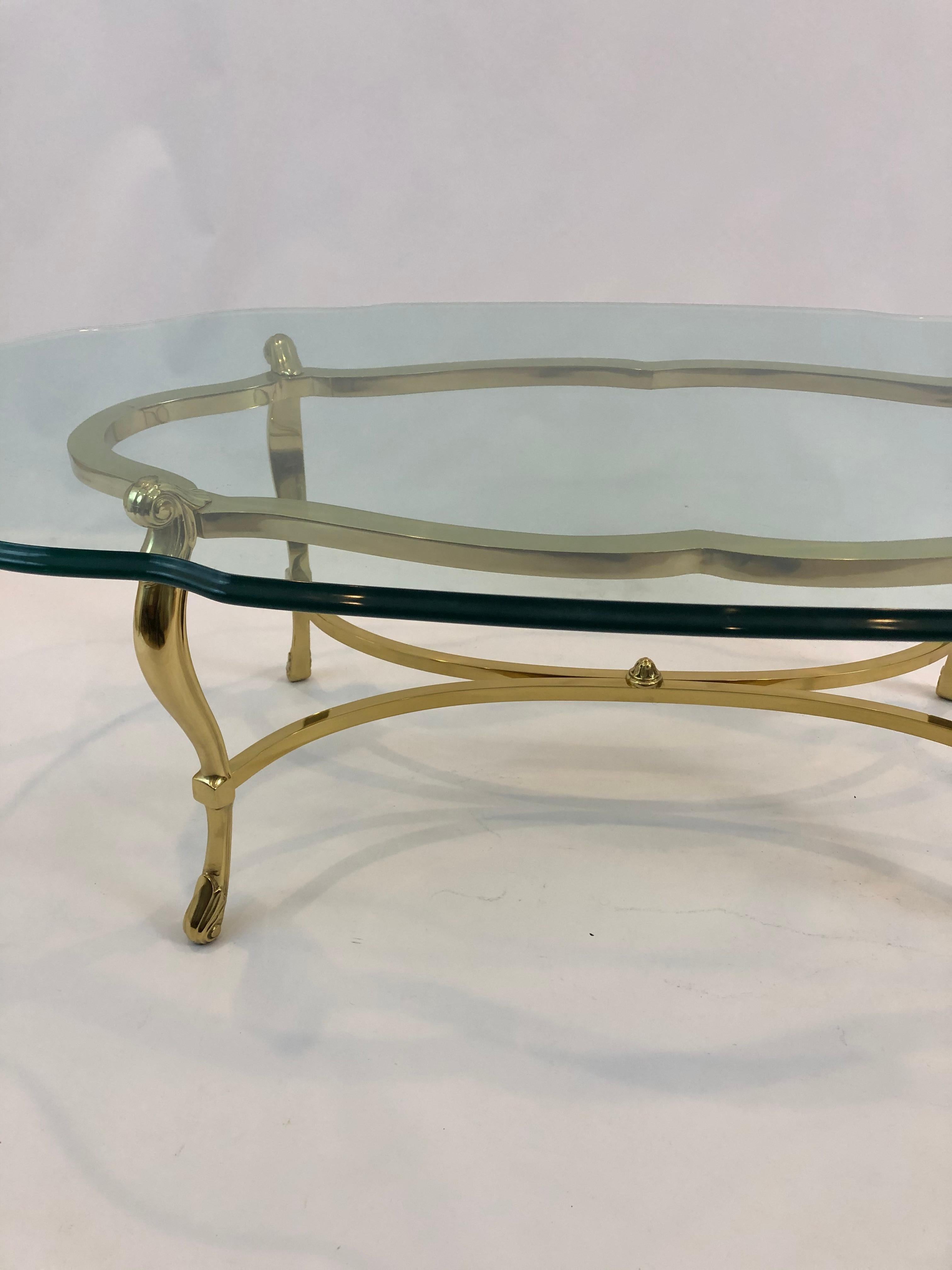 North American Super Glam LaBarge Brass & Glass Oval Coffee Table