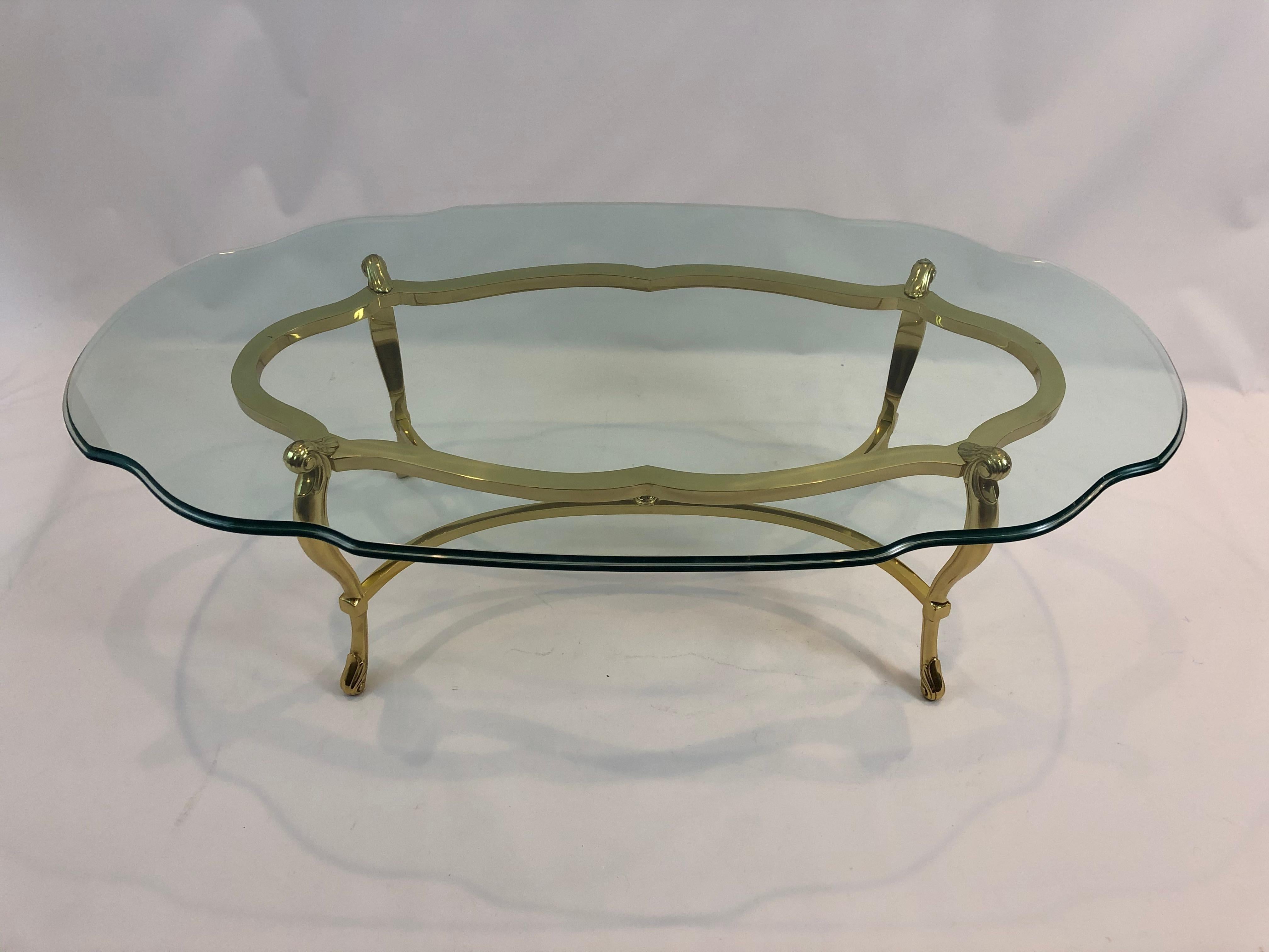 Super Glam LaBarge Brass & Glass Oval Coffee Table In Good Condition In Hopewell, NJ