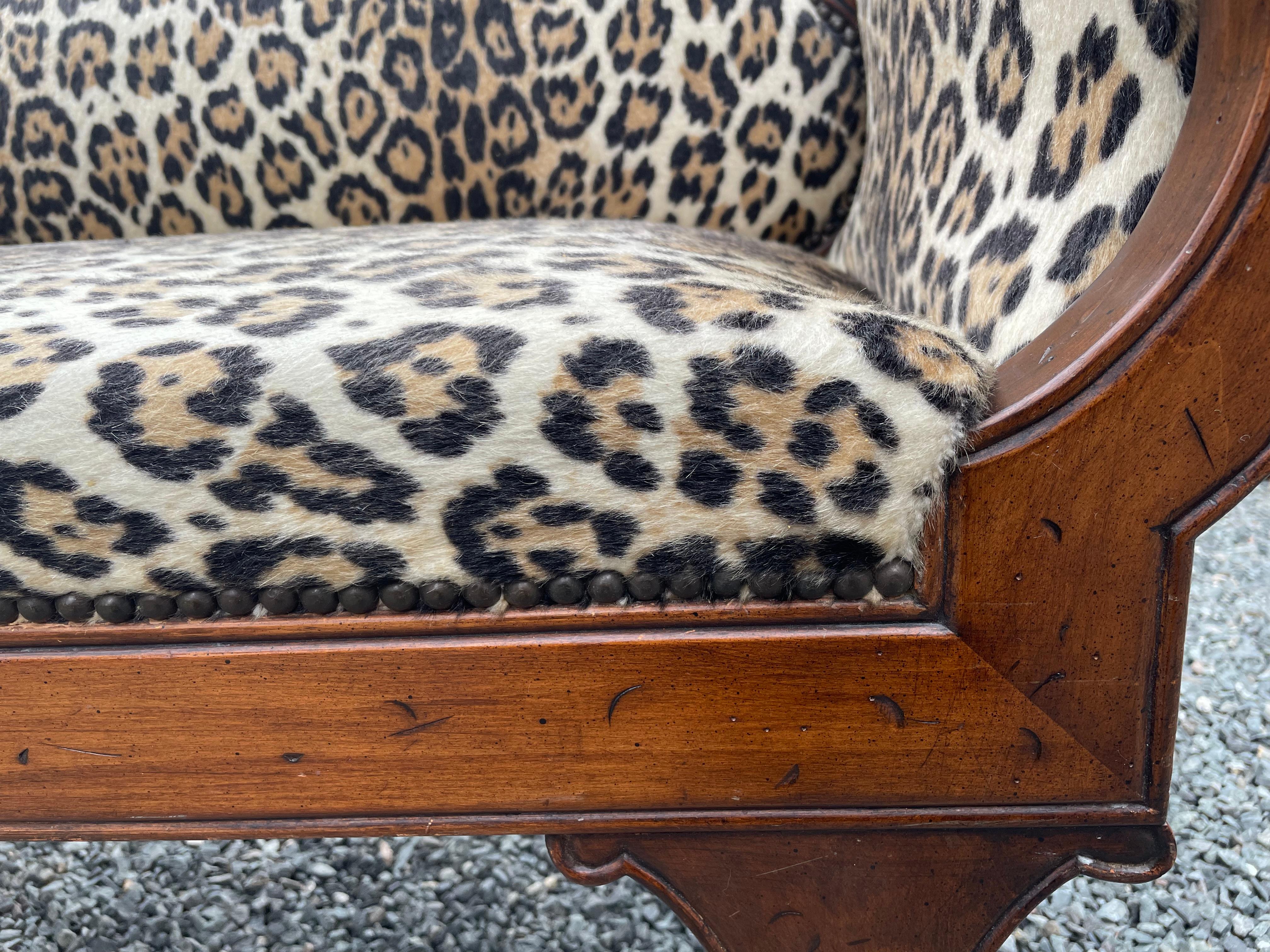 Super Glam Regency Style Faux Leopard Upholstered Chaise Lounge 2