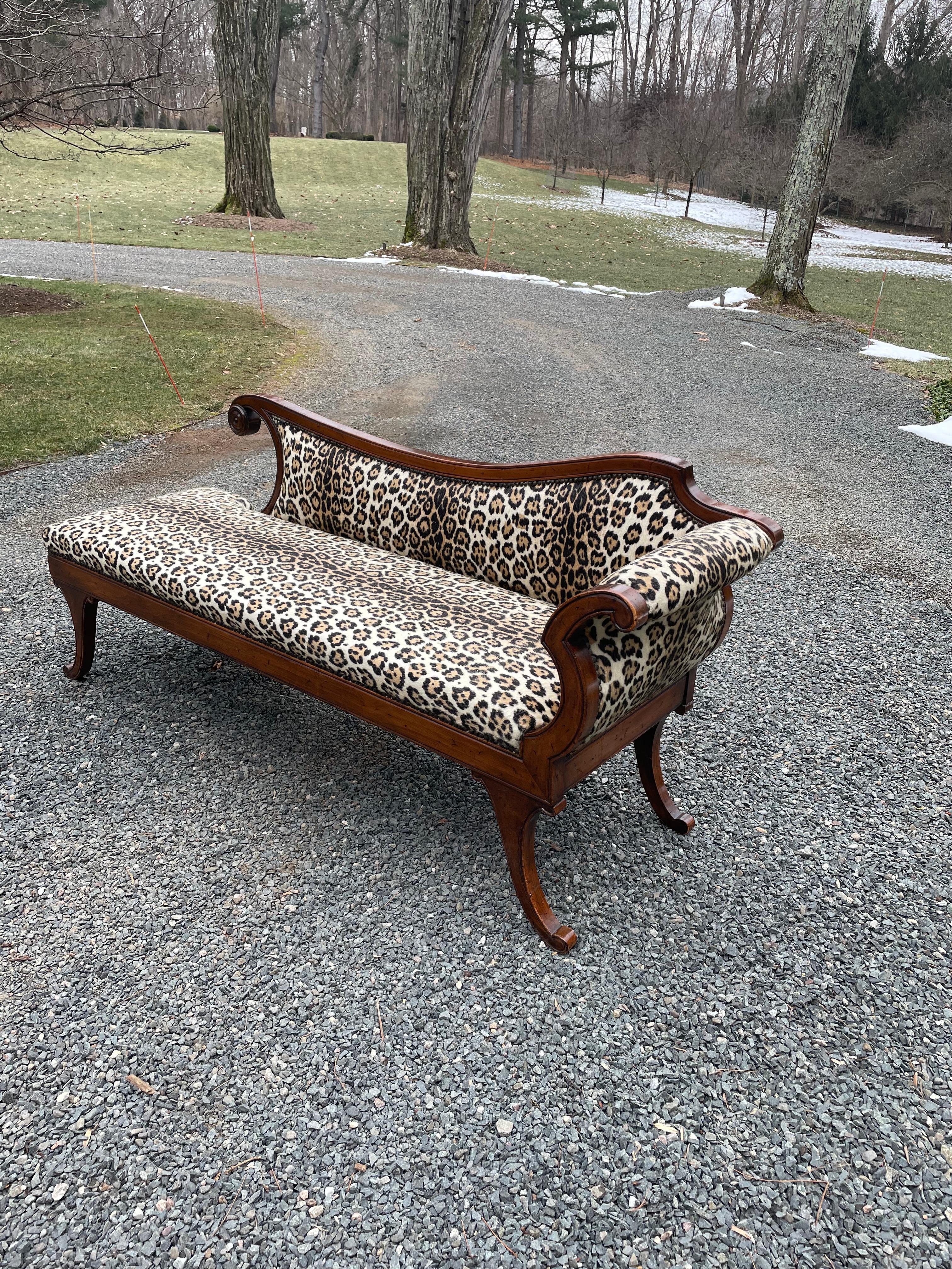 Super Glam Regency Style Faux Leopard Upholstered Chaise Lounge 3