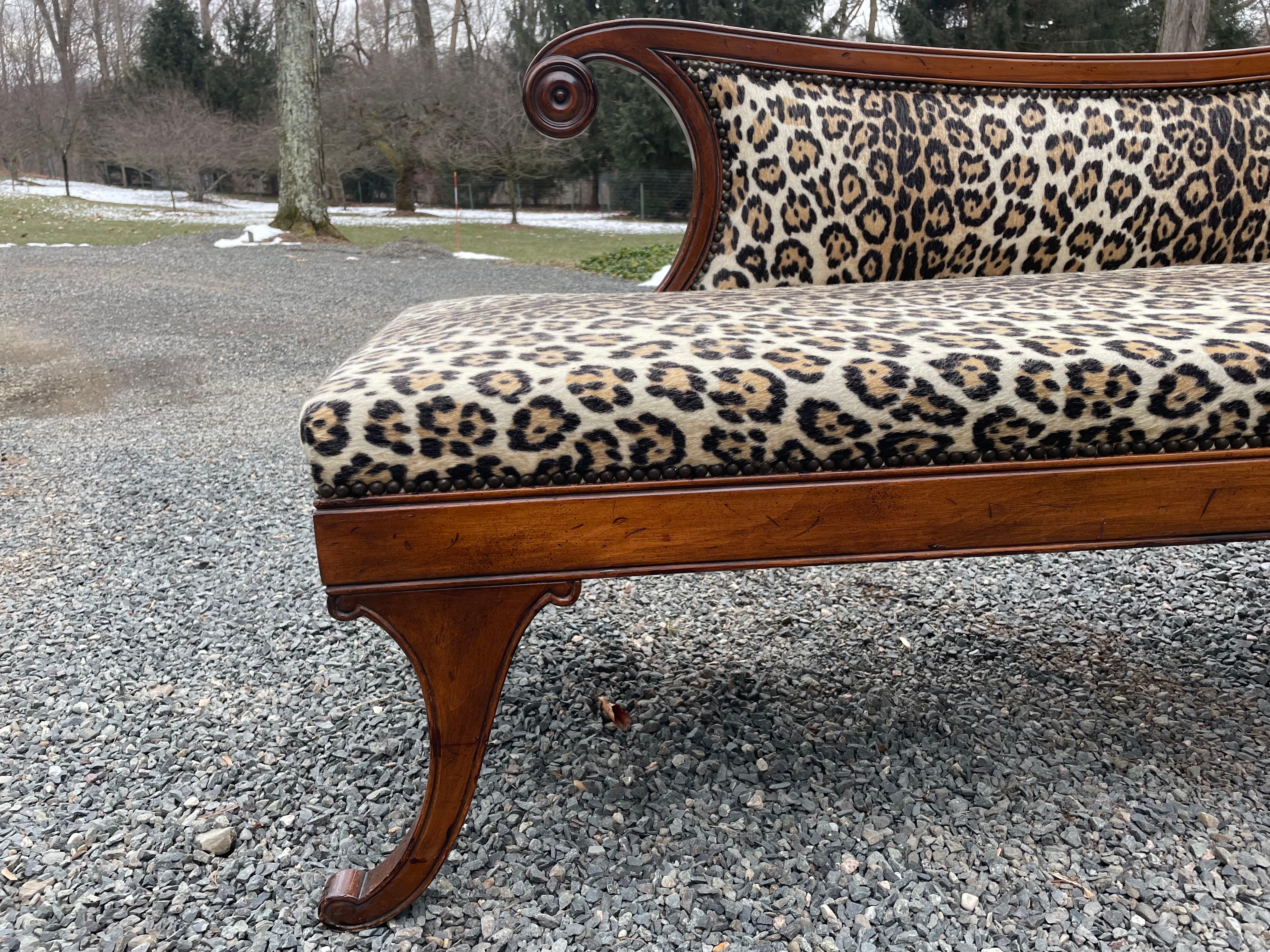 Super Glam Regency Style Faux Leopard Upholstered Chaise Lounge 4