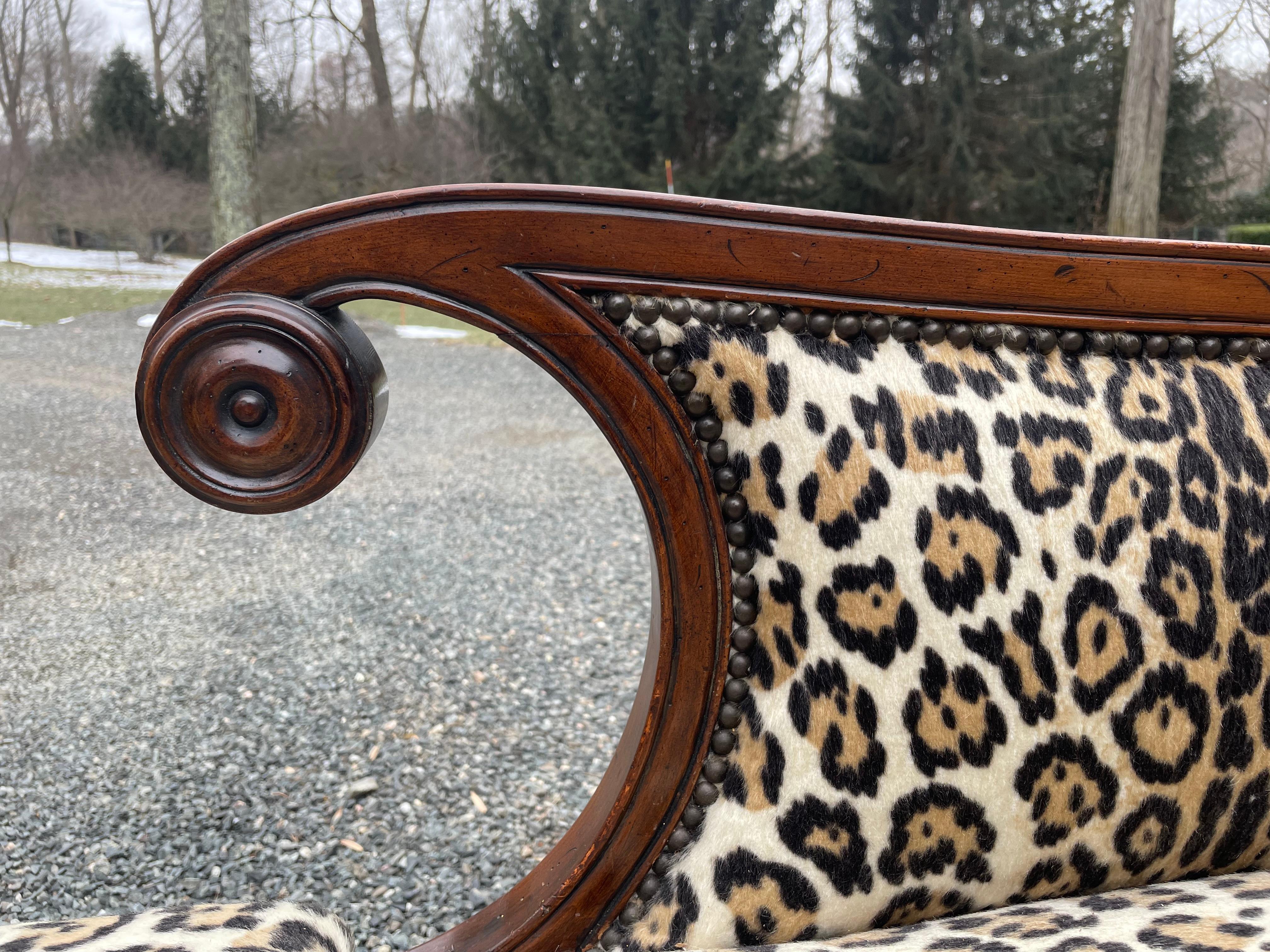 Super Glam Regency Style Faux Leopard Upholstered Chaise Lounge 6