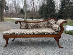 Super Glam Regency Style Faux Leopard Upholstered Chaise Lounge