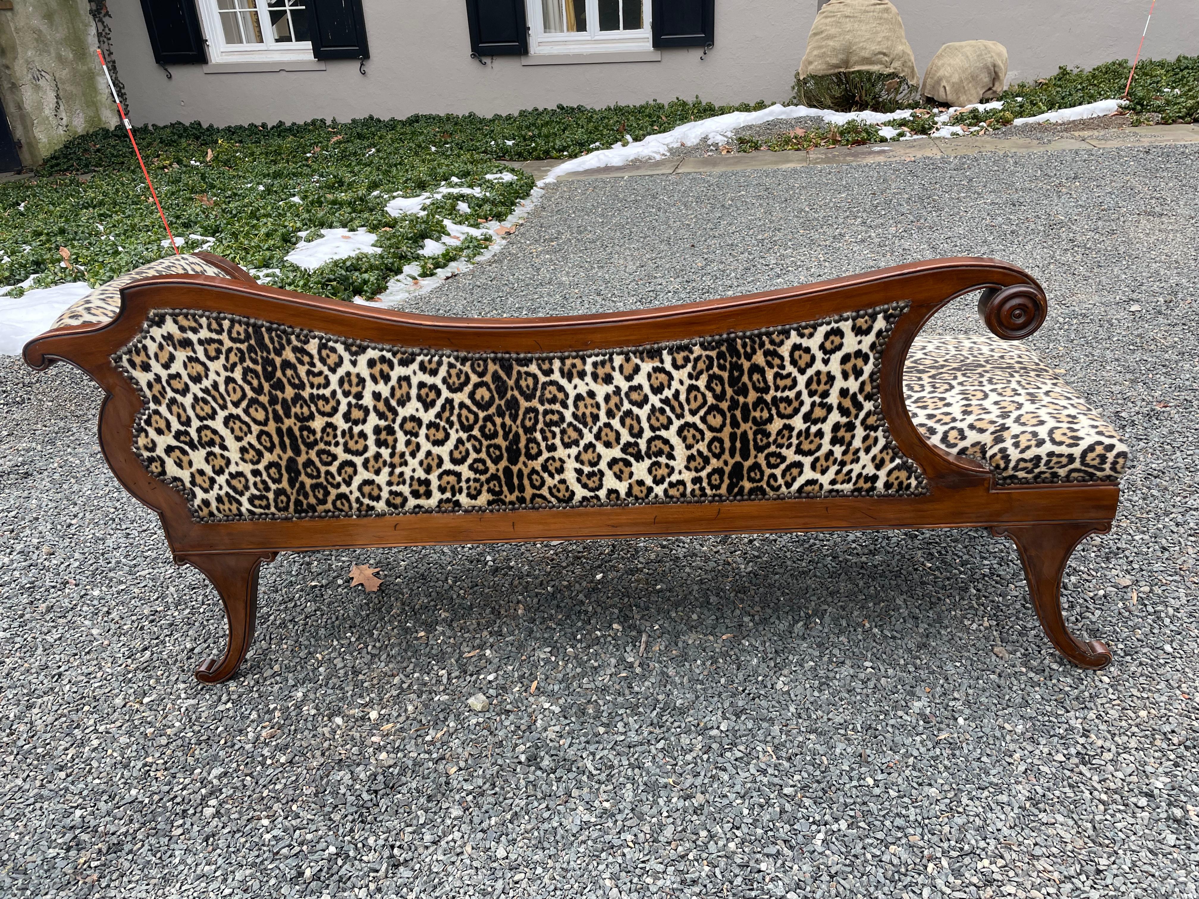 Super Glam Regency Style Faux Leopard Upholstered Chaise Lounge 1