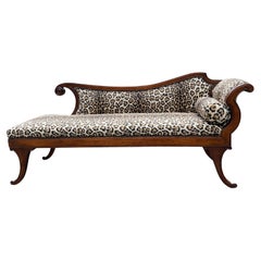 Super Glam Regency Style Faux Leopard Upholstered Chaise Lounge