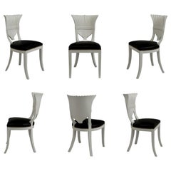 Super Glam Set of 6 White Lacquer Hollywood Regency Dining Chairs